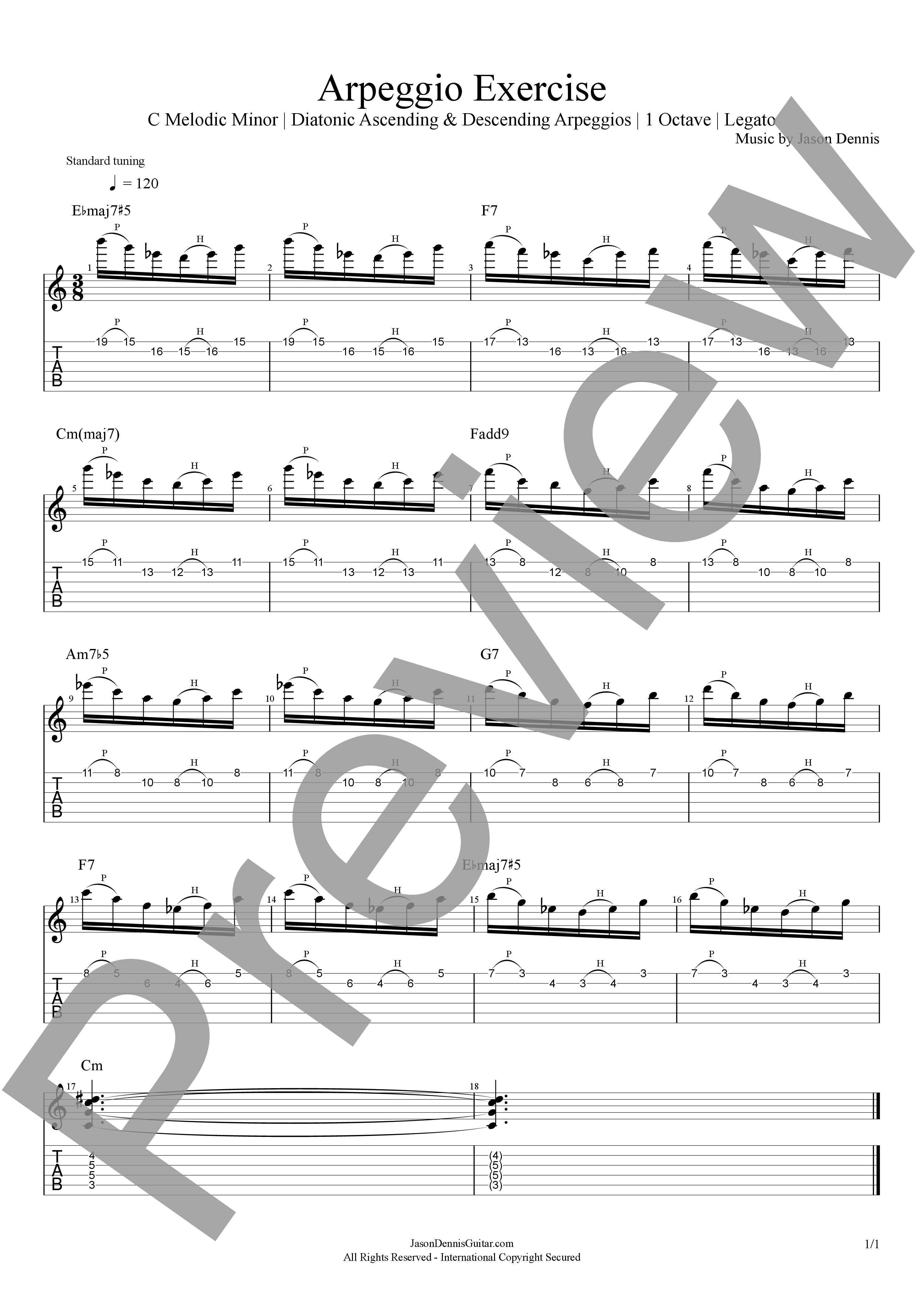 C Melodic Minor | Diatonic Ascending & Descending Arpeggios | Legato | Arpeggio Exercise