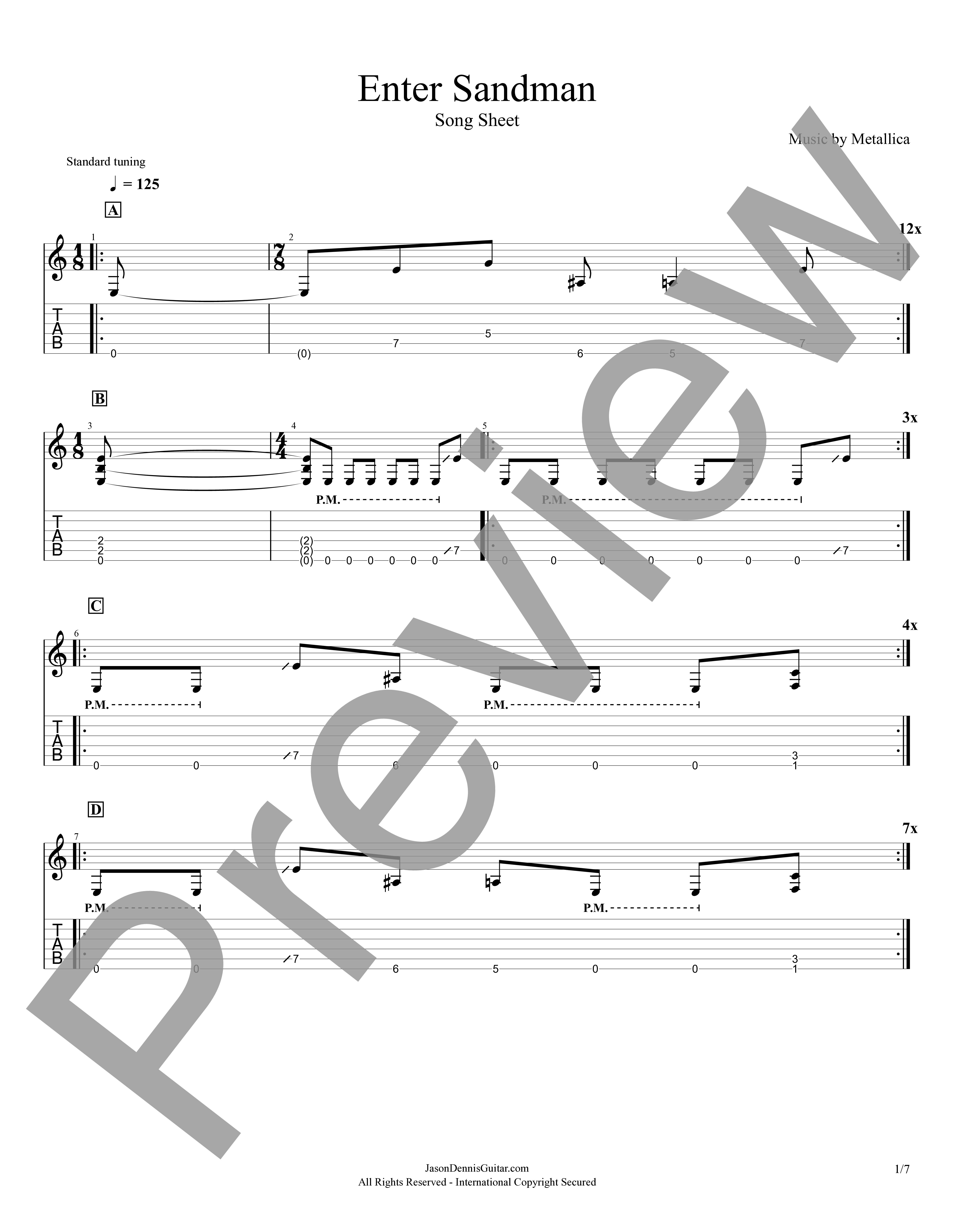 Enter Sandman by Metallica | Song Sheet