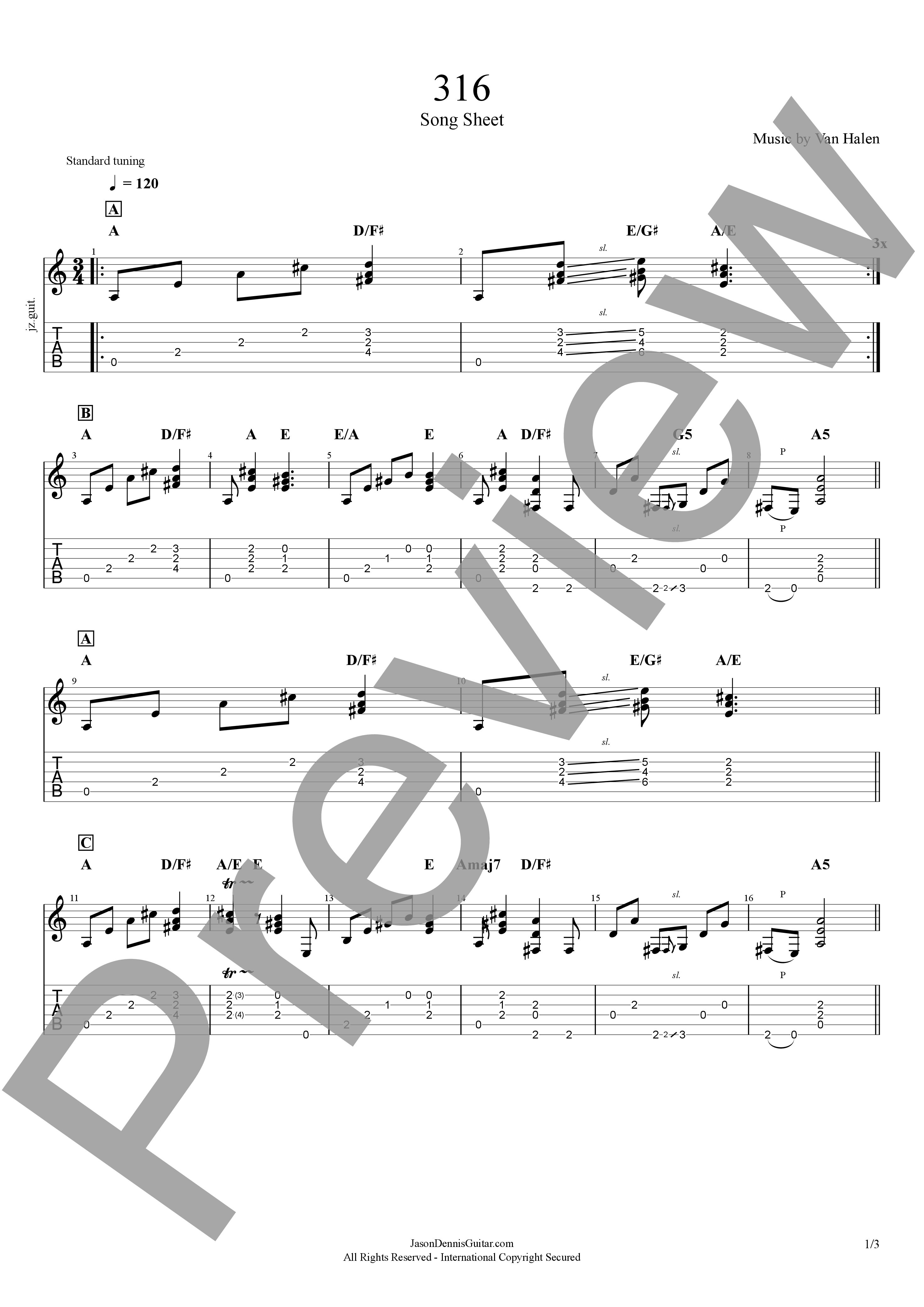316 by Van Halen | Song Sheet
