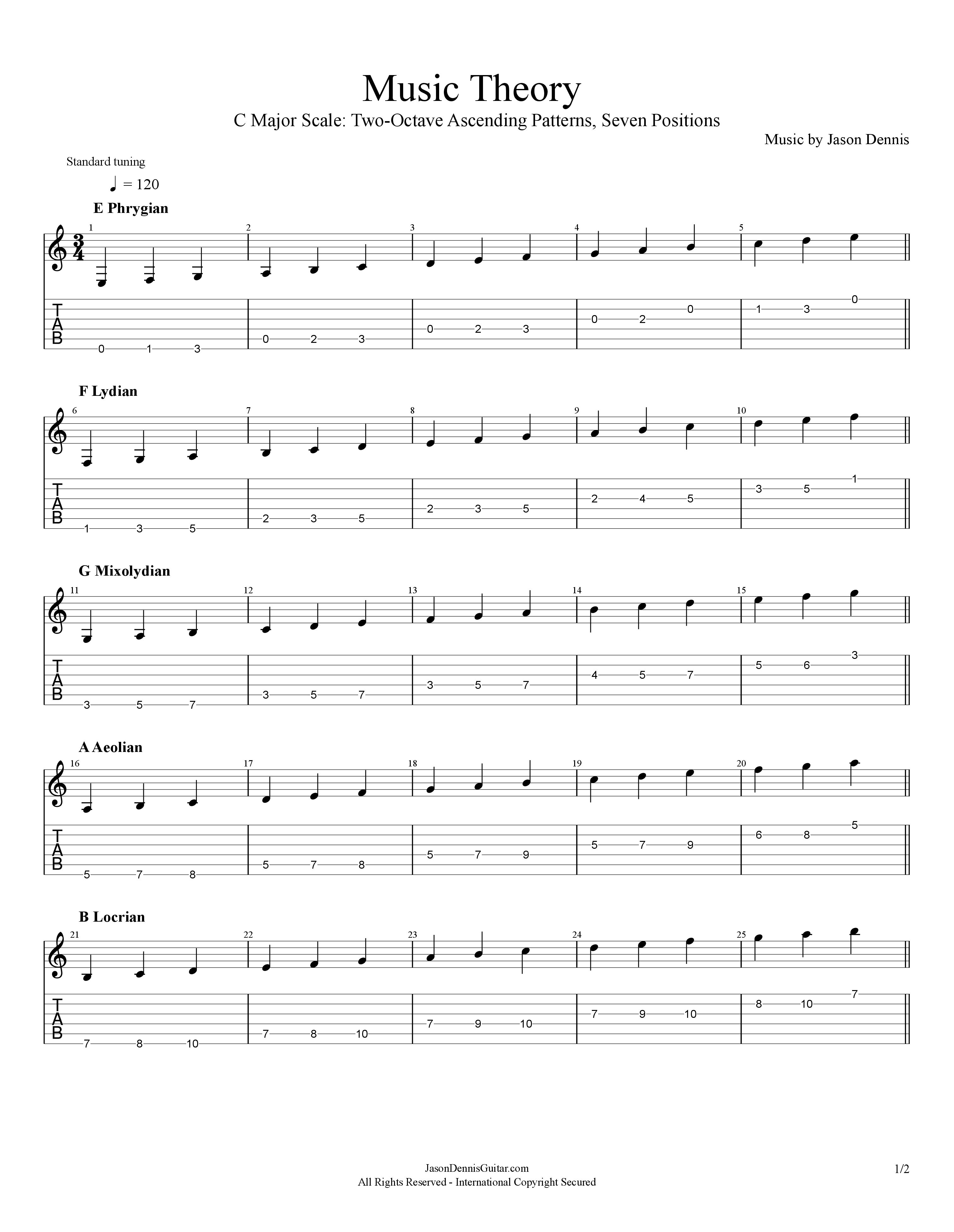 C Major Scale | Two-Octave Ascending Patterns | Seven Positions | Music Theory