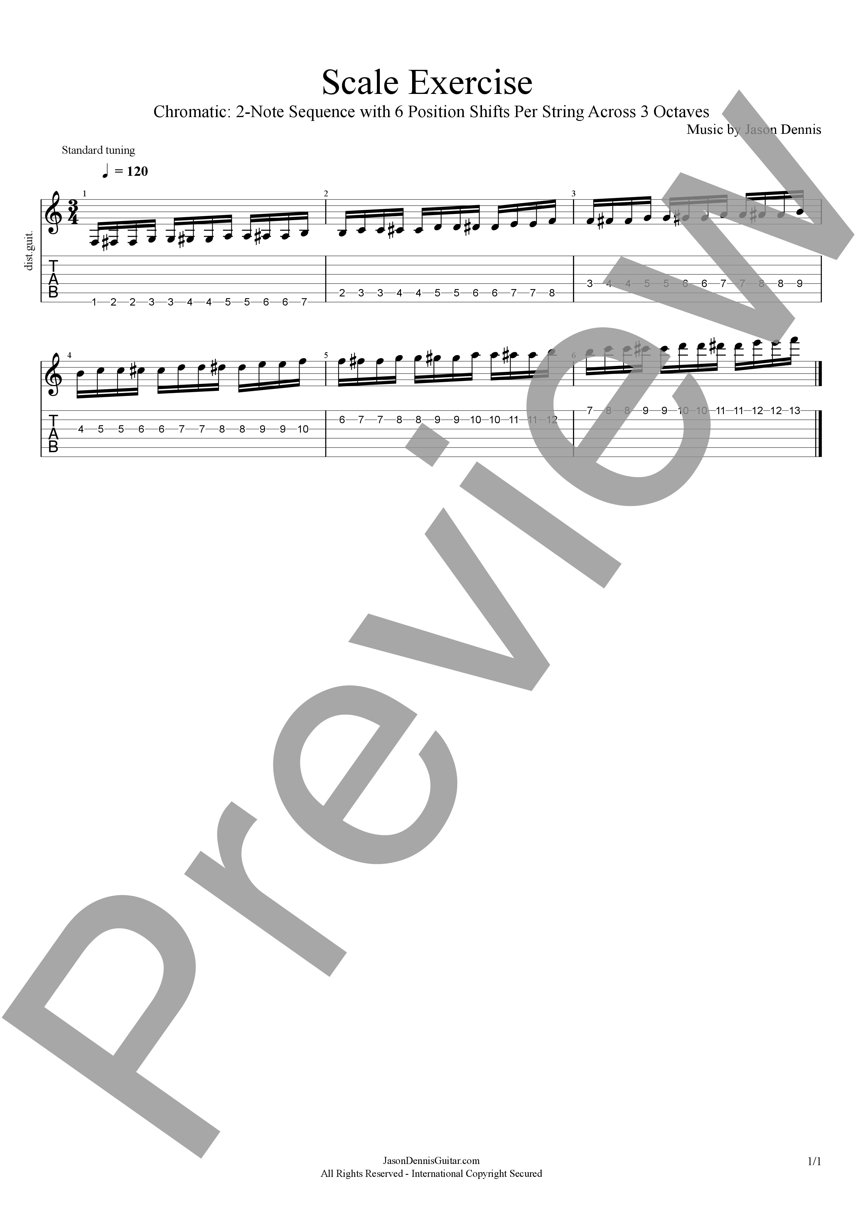 Chromatic | 2-Note Sequence | 6 Position Shifts Per String | 3 Octaves | Scale Exercise