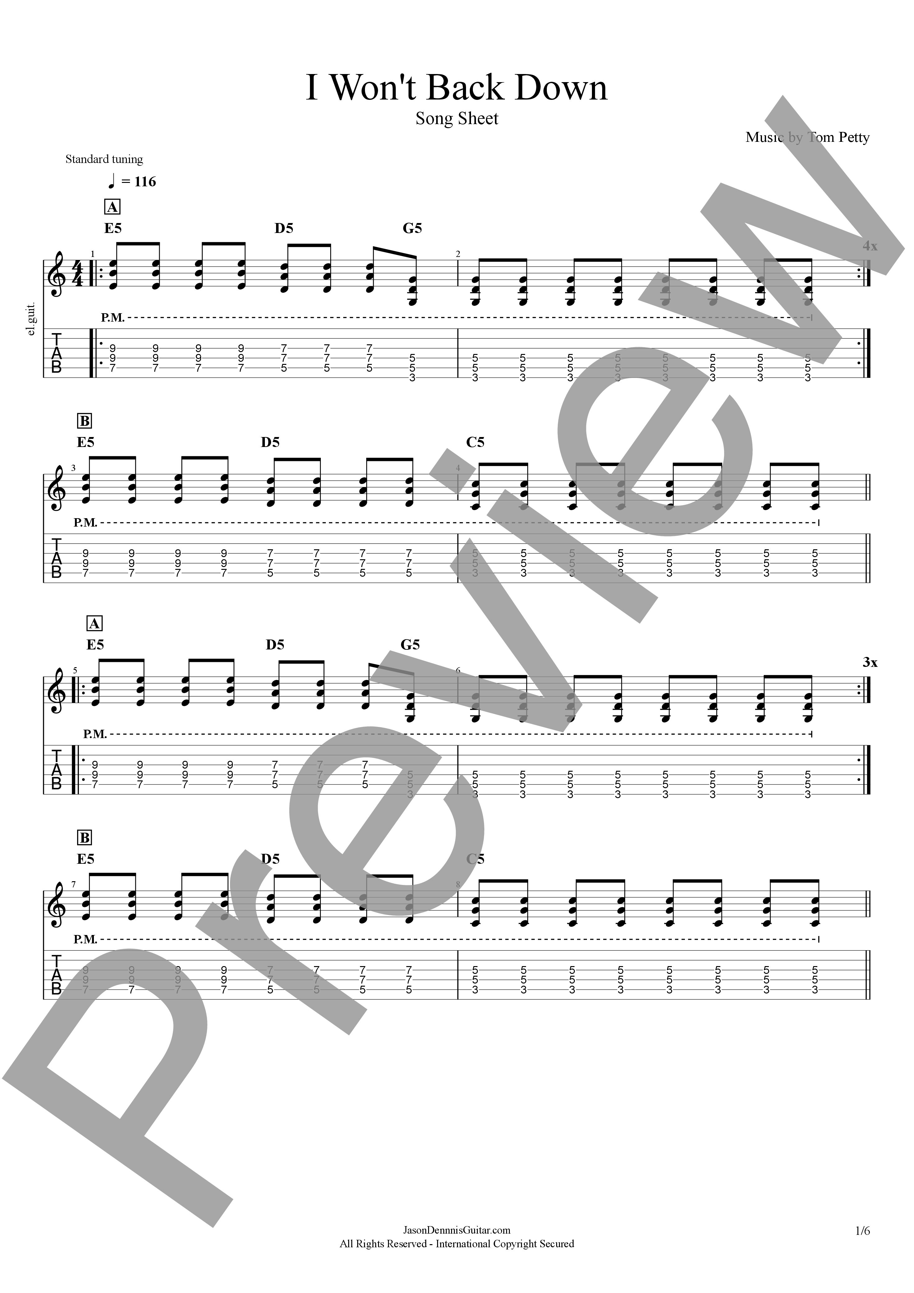 I Won't Back Down by Tom Petty | Song Sheet
