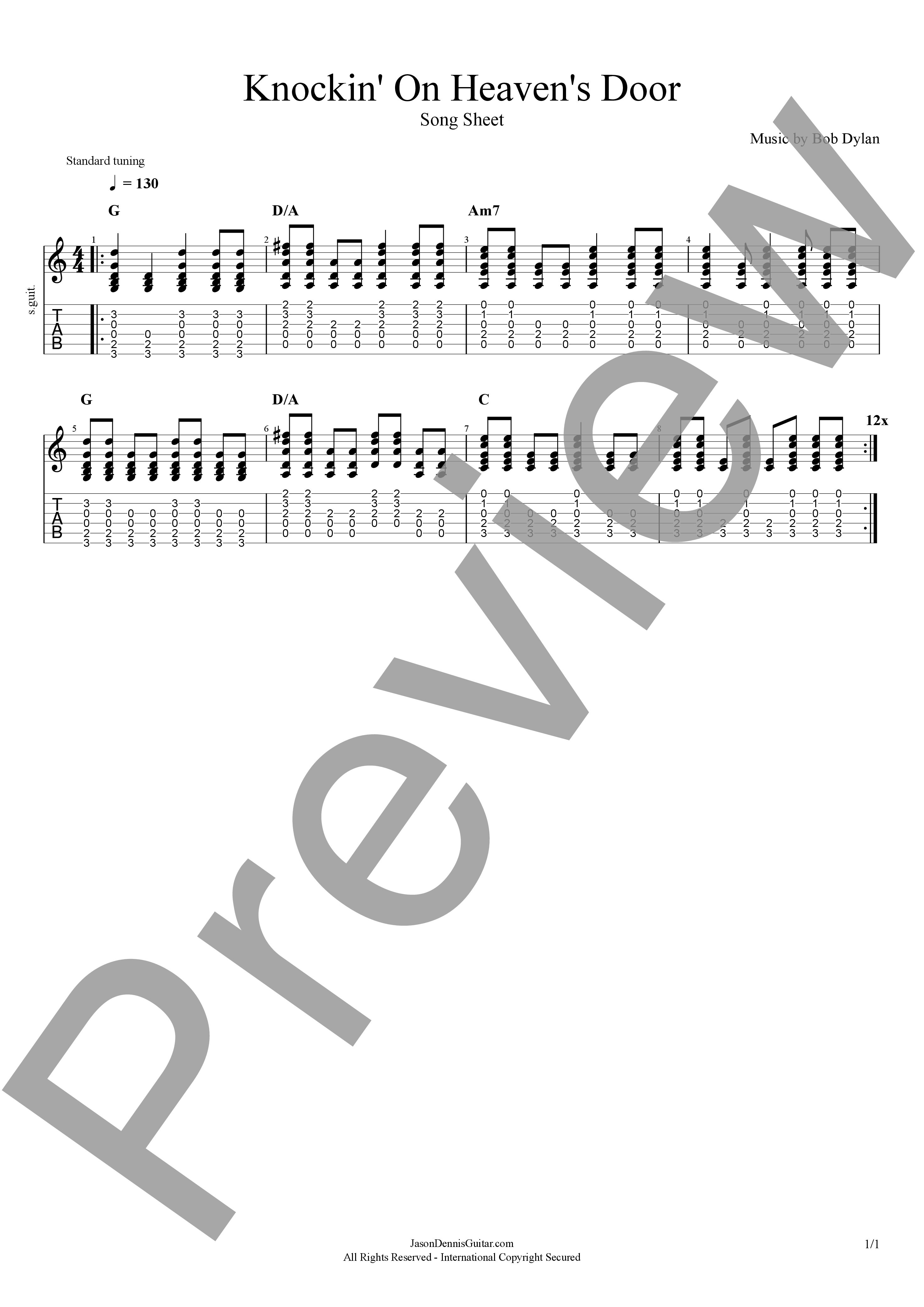 Knockin' On Heaven's Door by Bob Dylan | Song Sheet