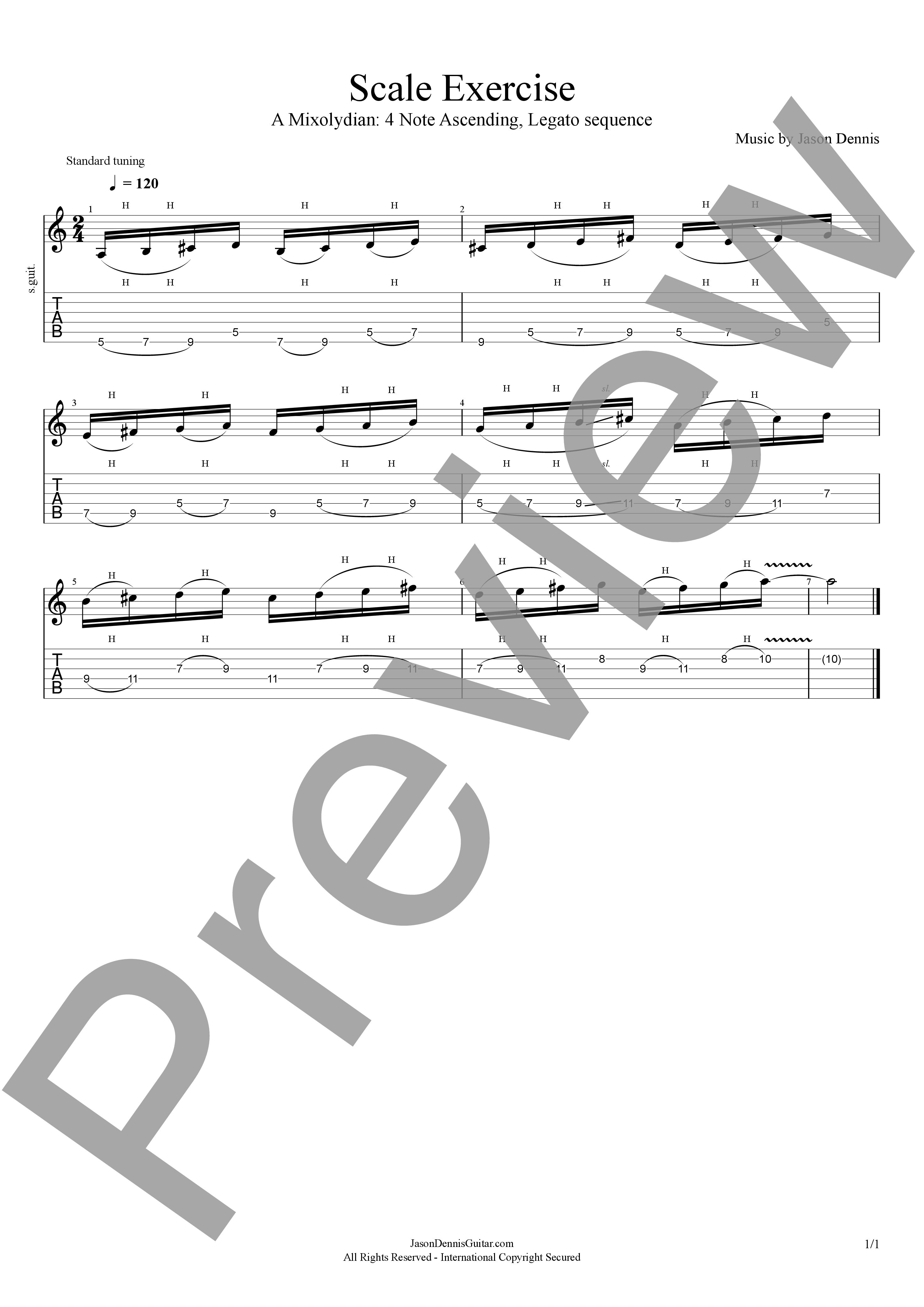 A Mixolydian | 4 Note Ascending | Legato Sequence | Scale Exercise