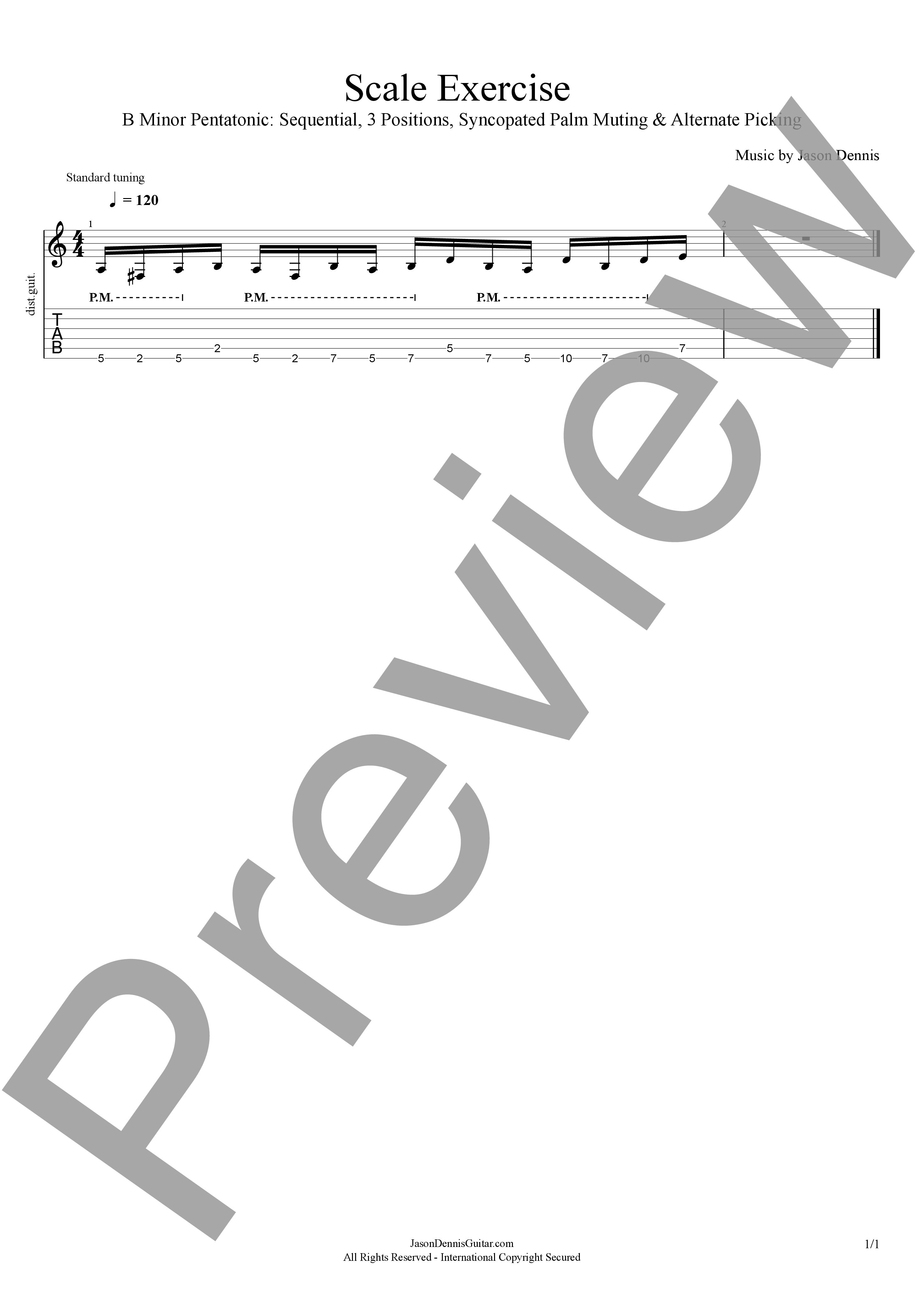 B Minor Pentatonic | Sequential | 3 Positions | Syncopated Palm Muting & Alternate Picking | Scale Exercise