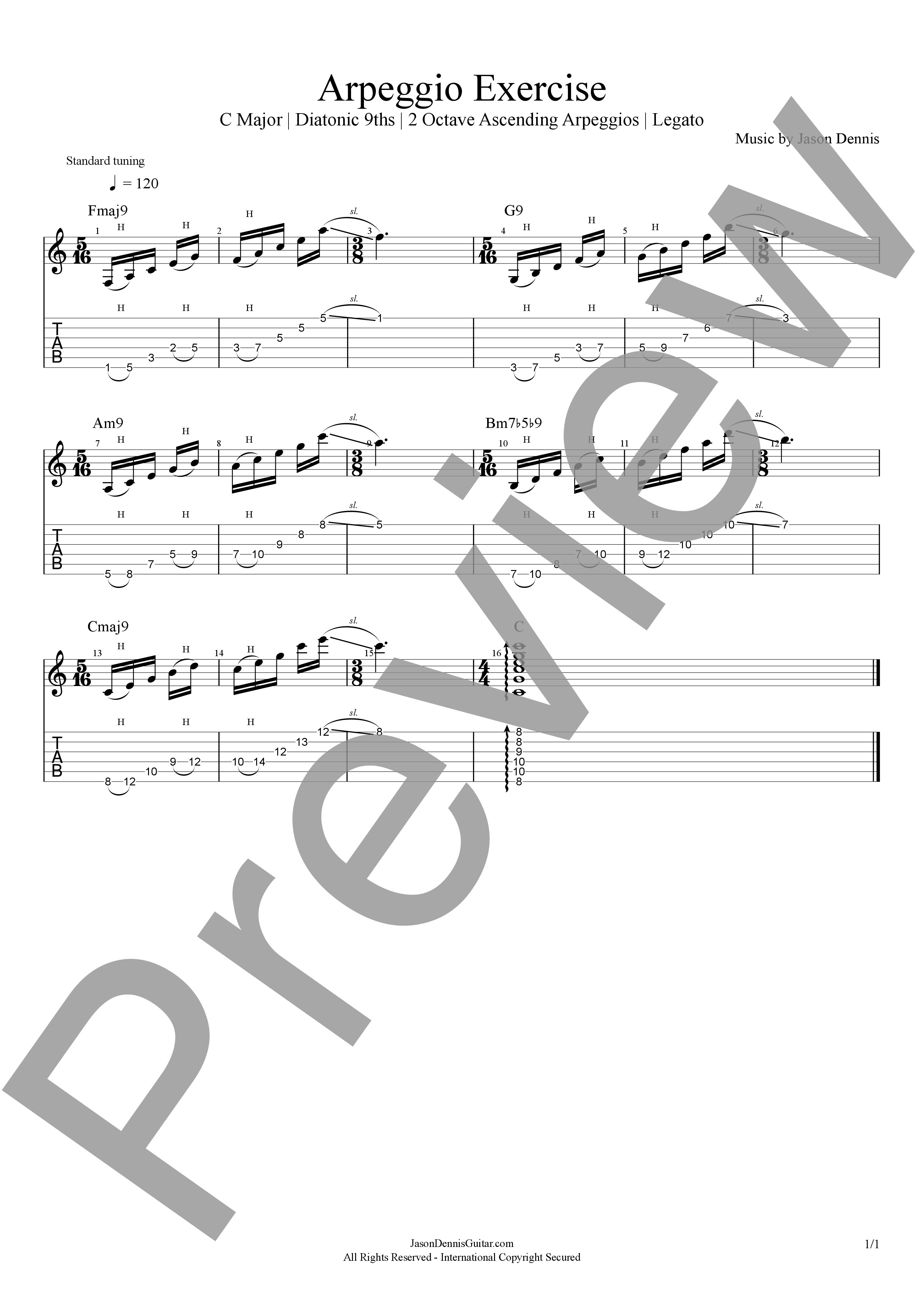 C Major | Diatonic 9ths | 2 Octave Ascending Arpeggios | Legato | Arpeggio Exercise