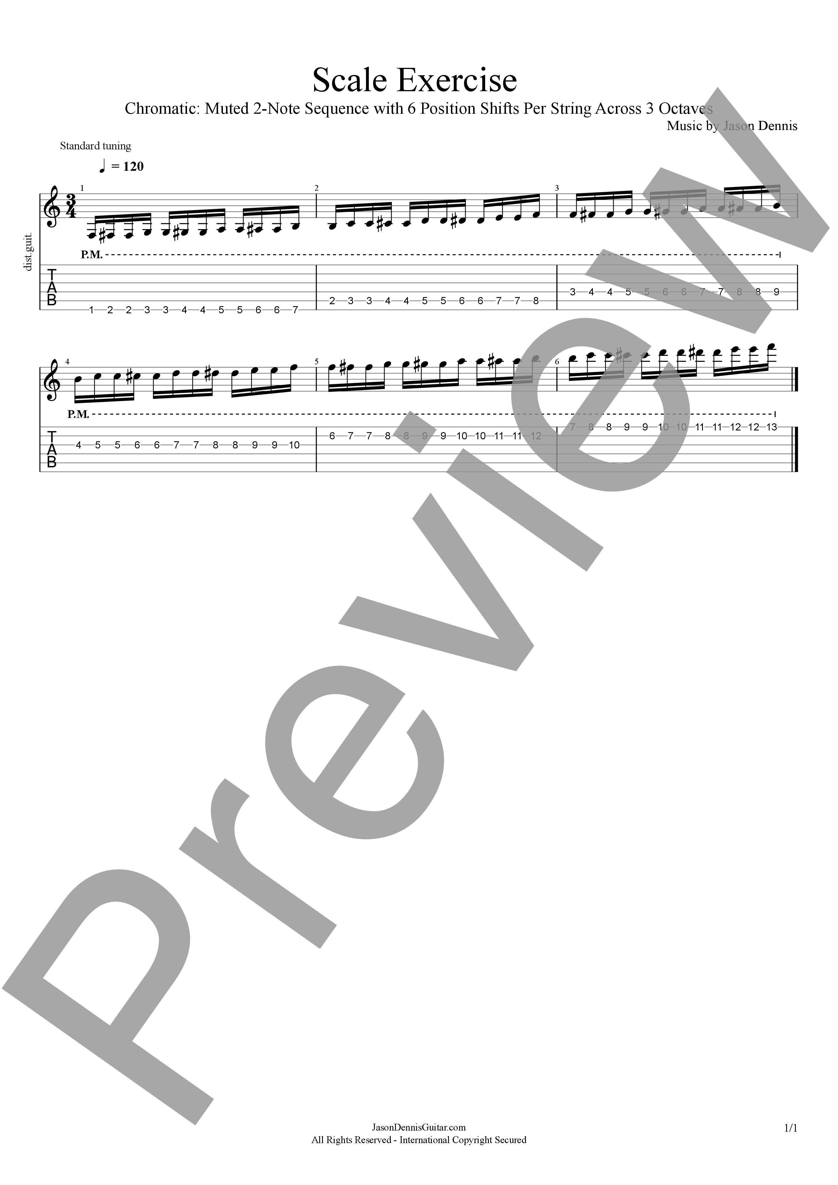 Chromatic | Muted 2-Note Sequence | 6 Position Shifts Per String | 3 Octaves | Scale Exercise