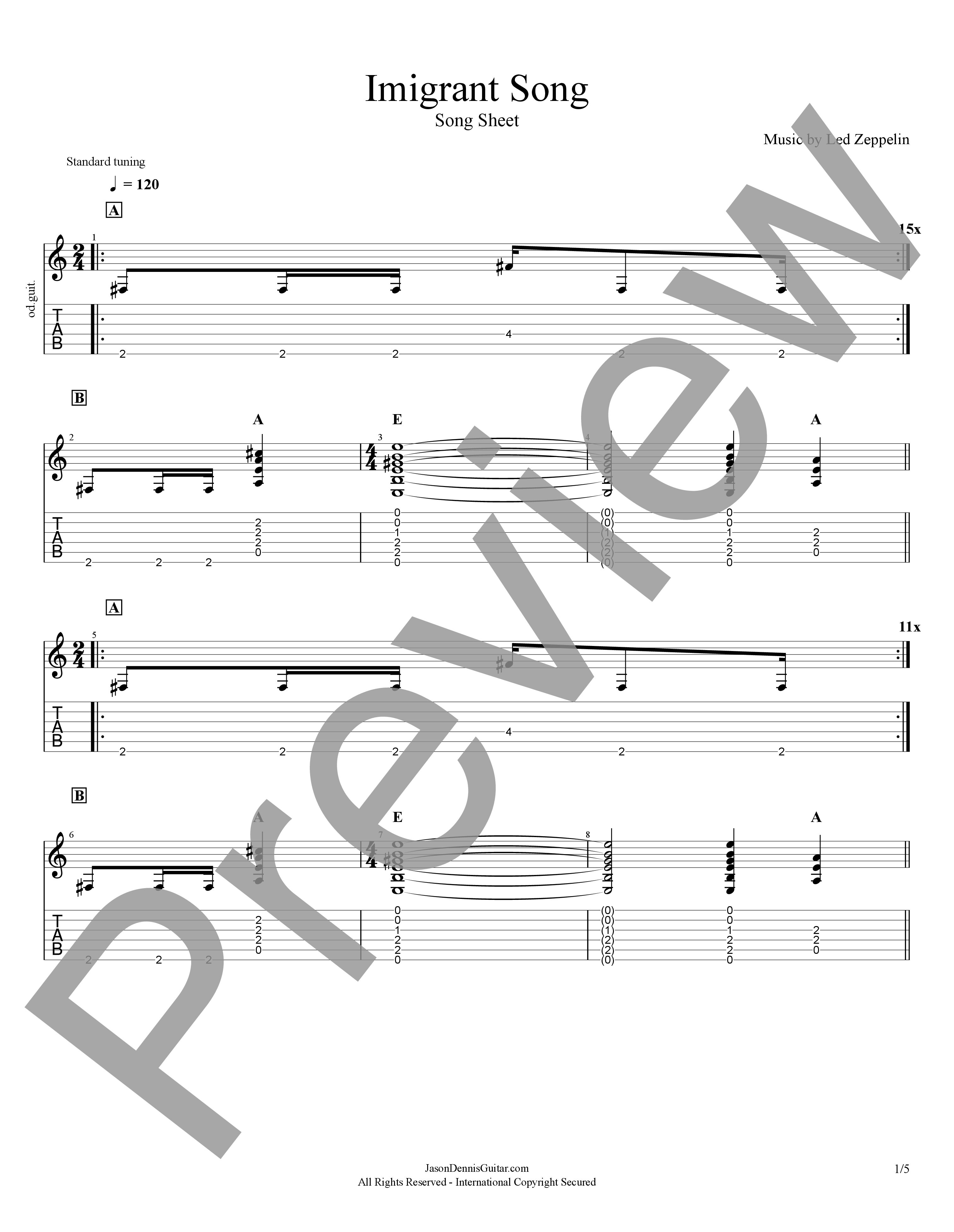 Immigrant Song by Led Zeppelin | Song Sheet