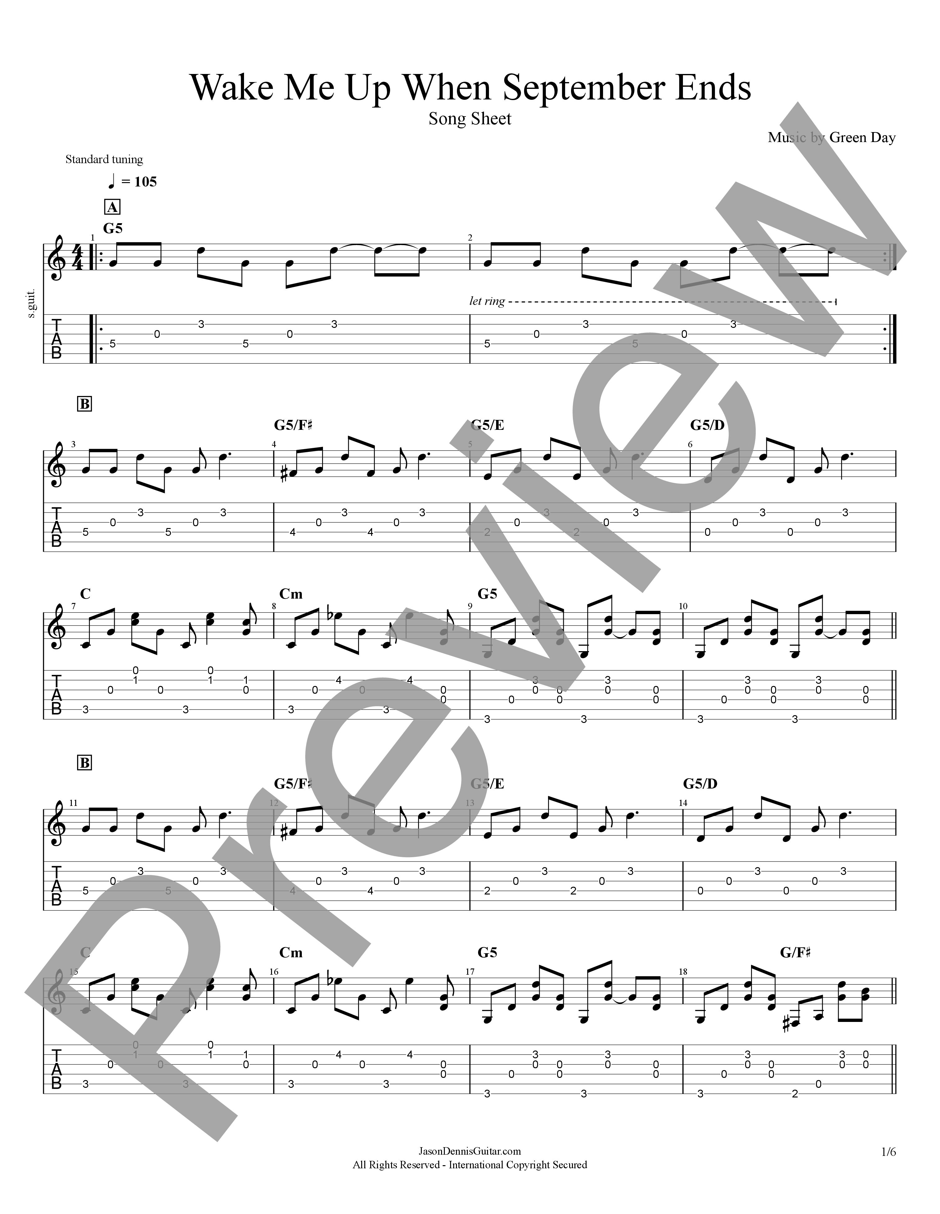 When September Ends by Green Day | Song Sheet