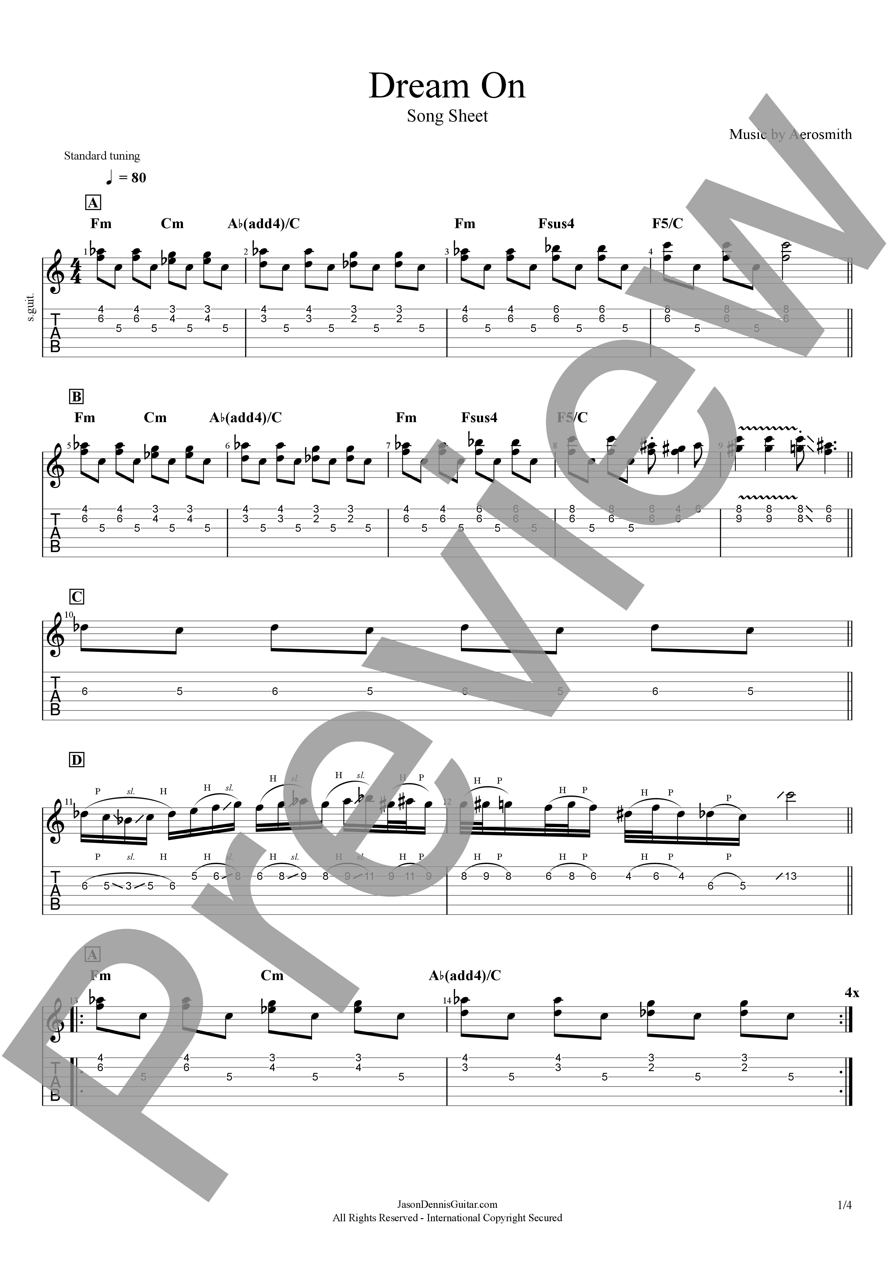 Dream On by Aerosmith | Song Sheet
