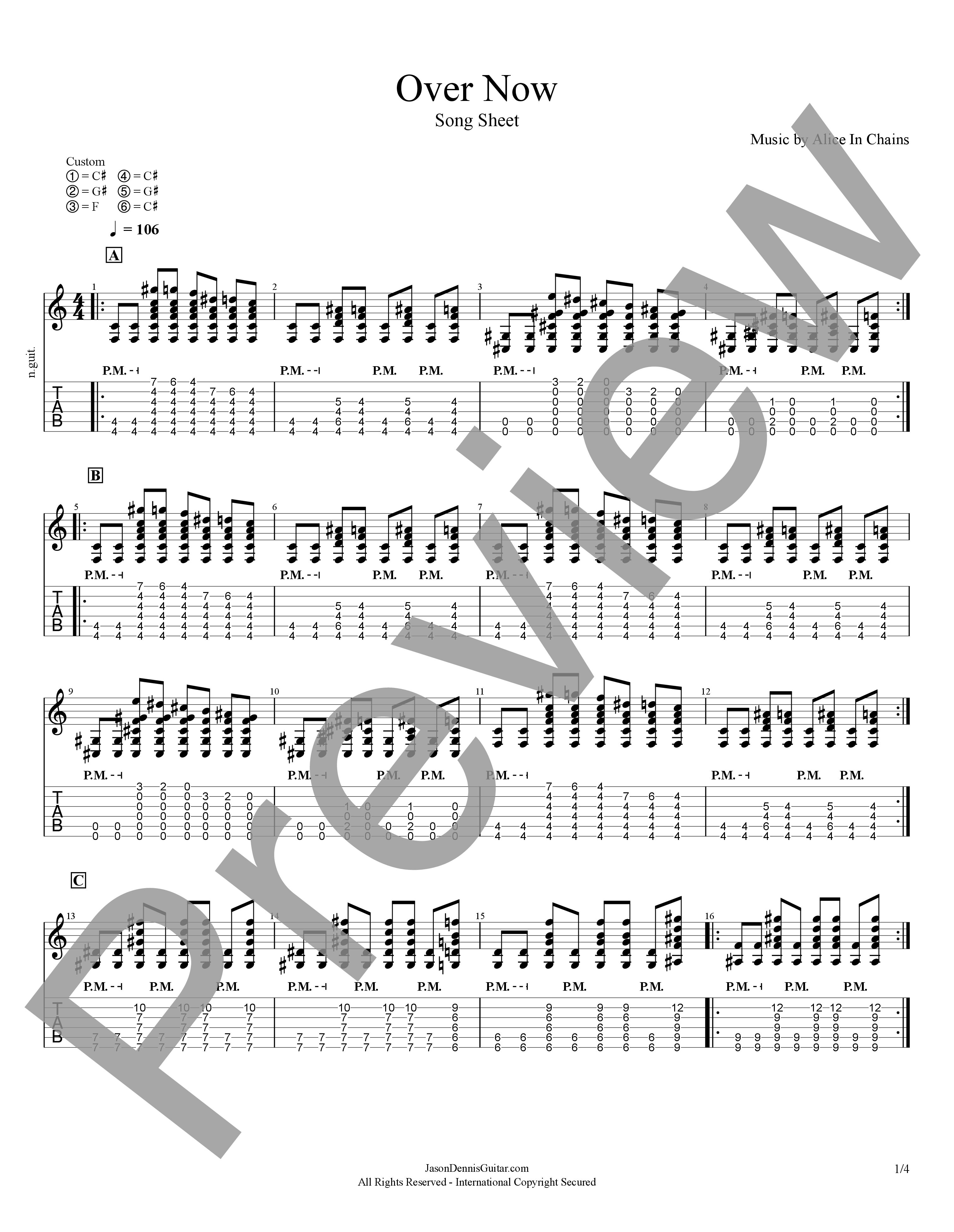 Over Now by Alice In Chains | Song Sheet