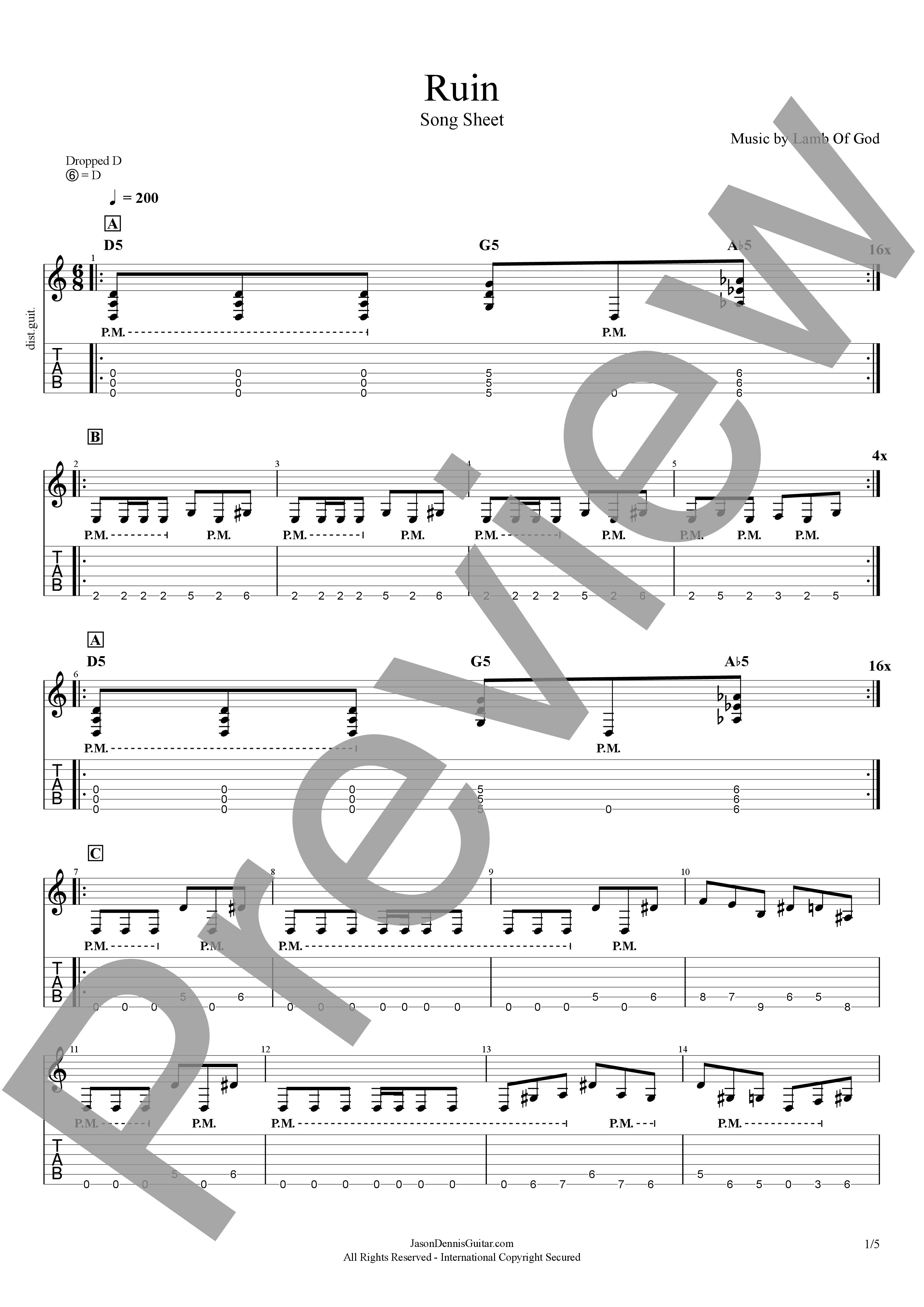 Ruin by Lamb of God | Song Sheet