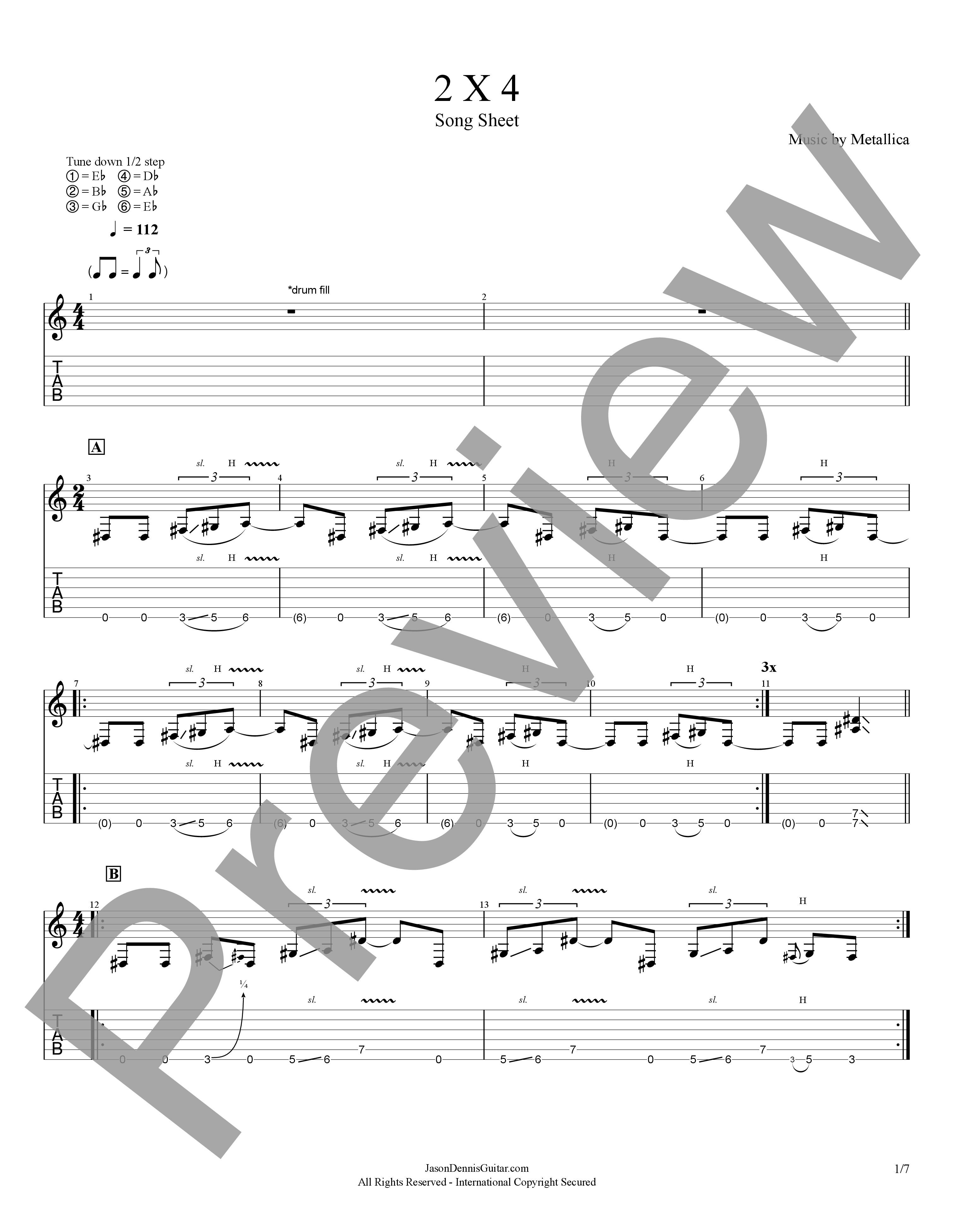 2 x 4 by Metallica | Song Sheet