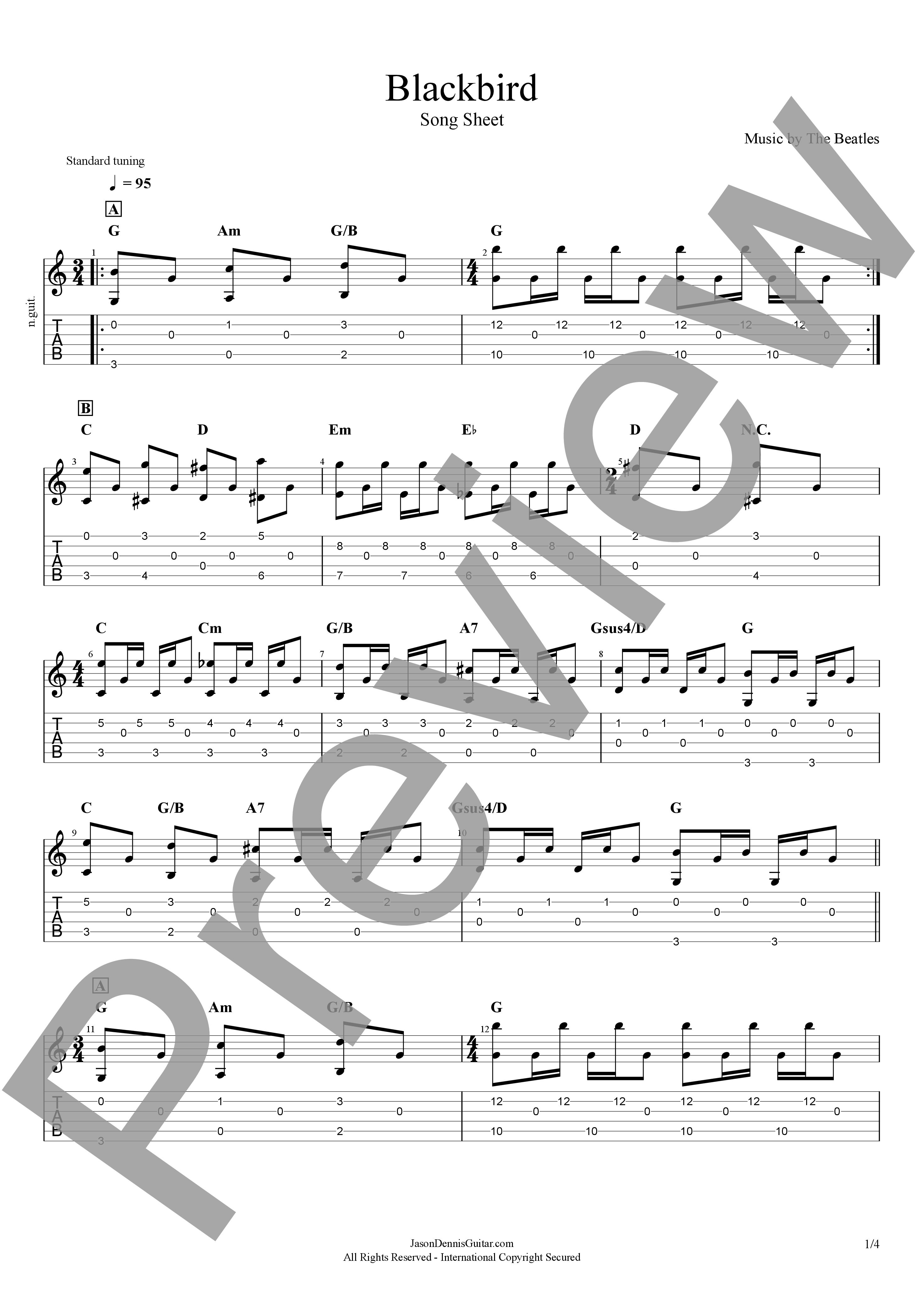 Blackbird by The Beatles | Song Sheet