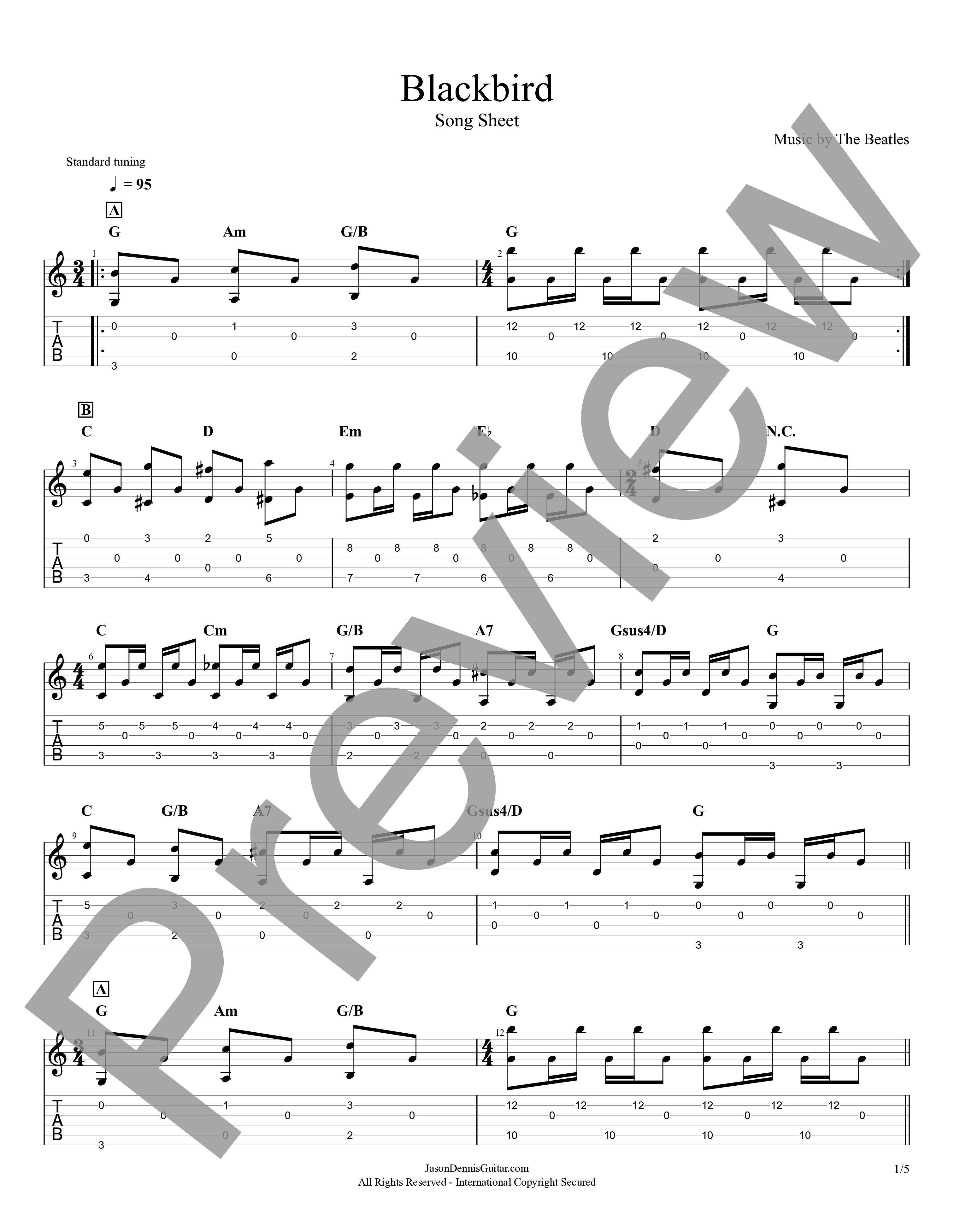 Blackbird by The Beatles | Song Sheet