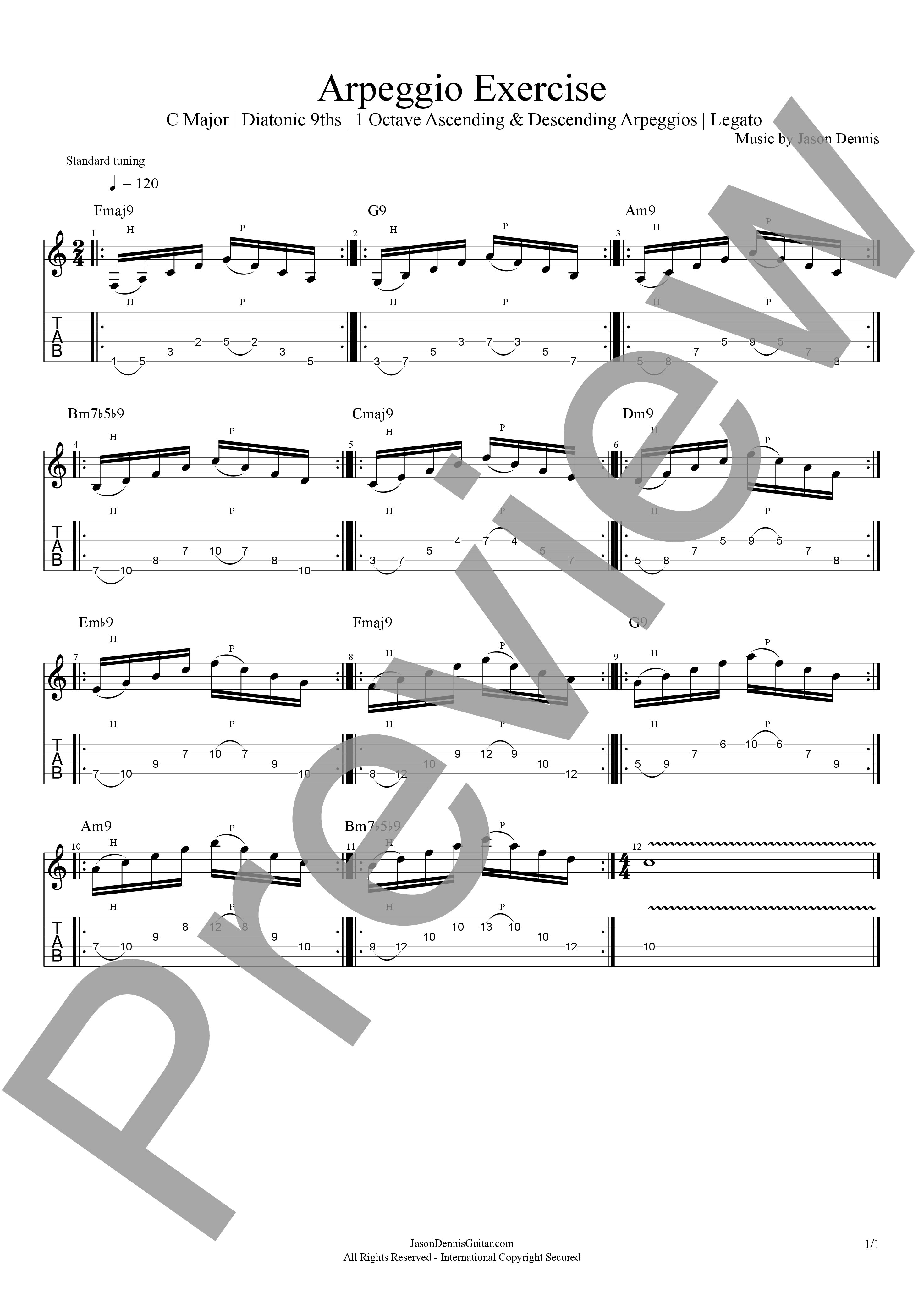 C Major | Diatonic 9ths | 1 Octave Ascending & Descending Arpeggios | Legato | Arpeggio Exercise