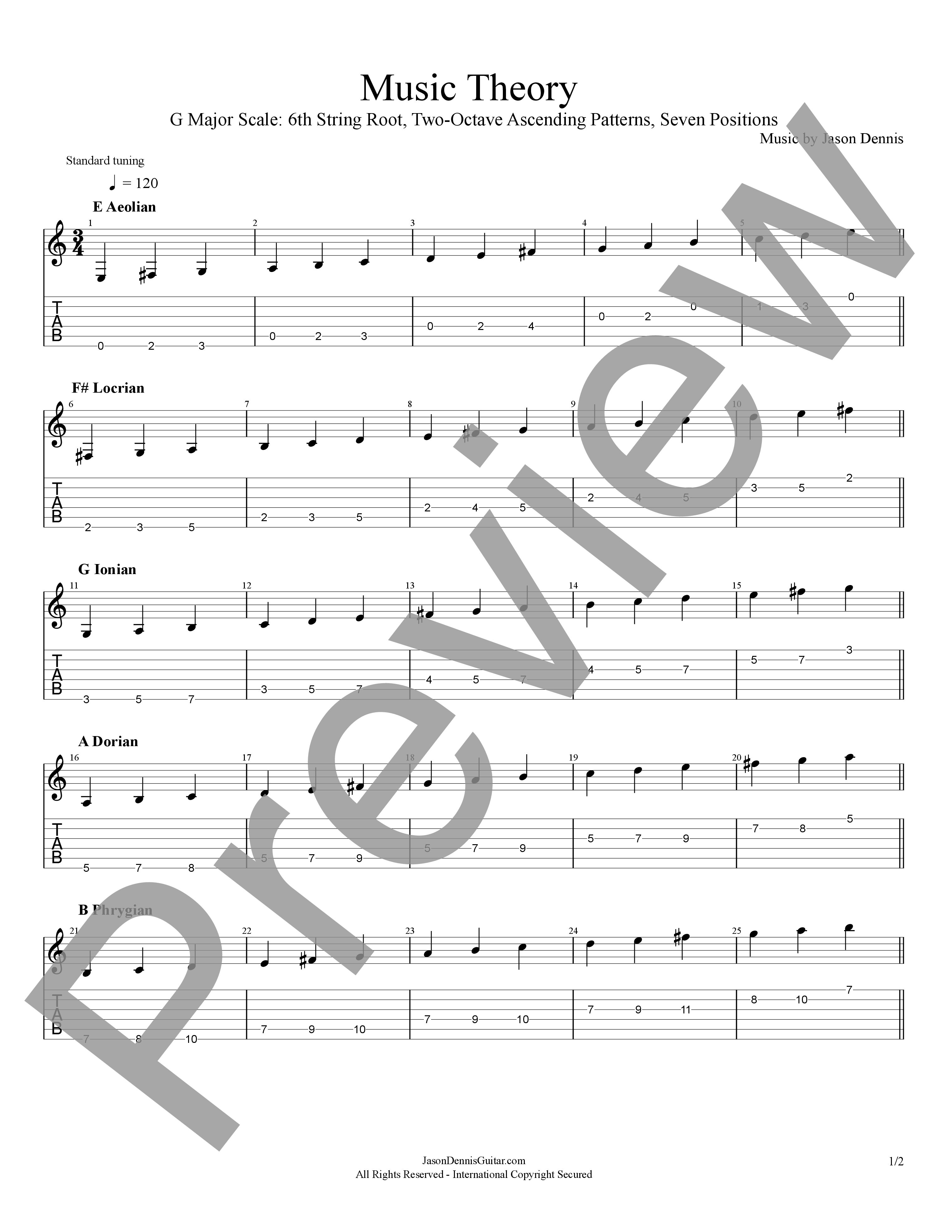 G Major Scale: 6th String Root | Two-Octave Ascending Patterns | Seven Positions | Music Theory