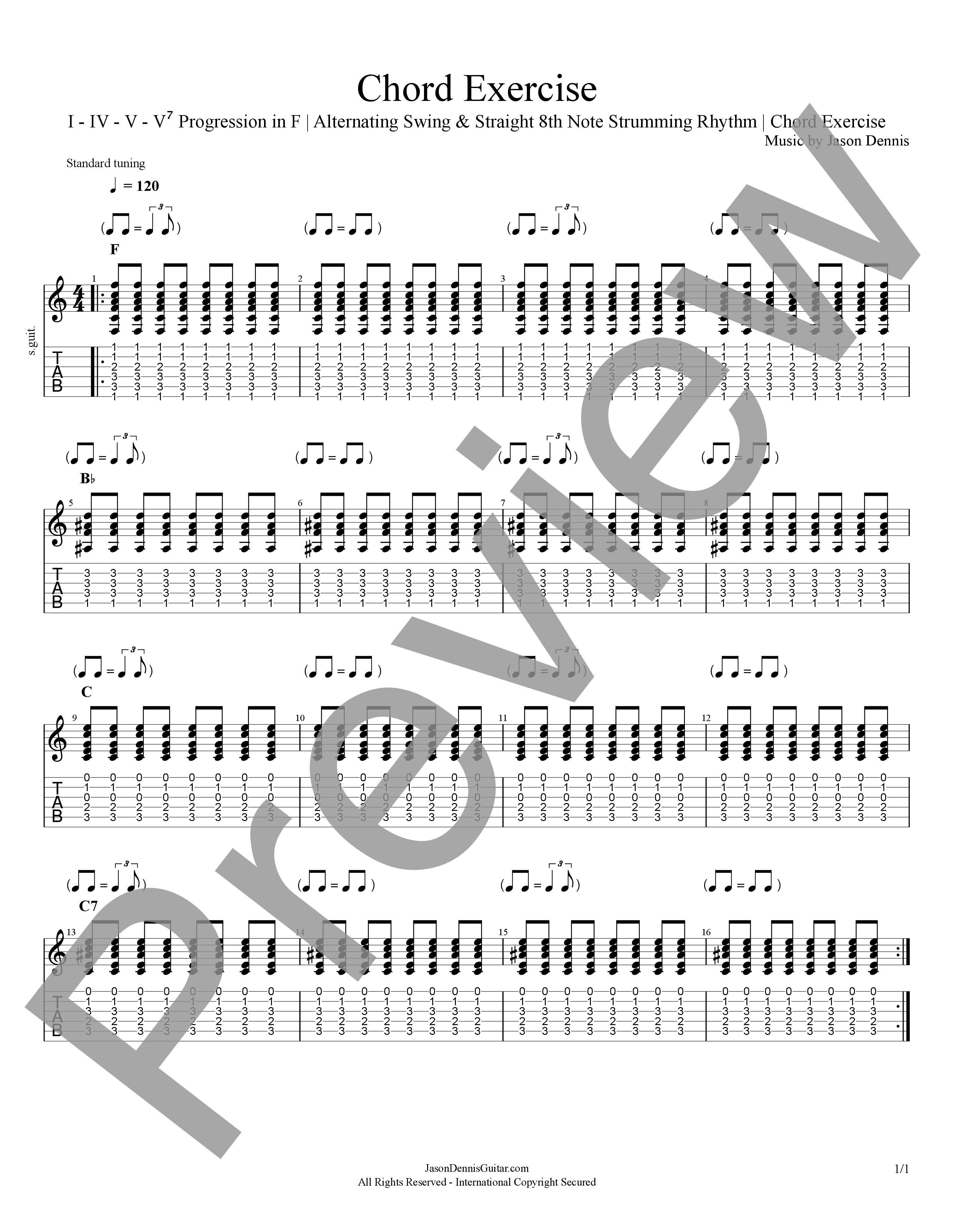 I - IV - V - V⁷ Progression in F | Alternating Swing & Straight 8th Note Strumming Rhythm | Chord Exercise