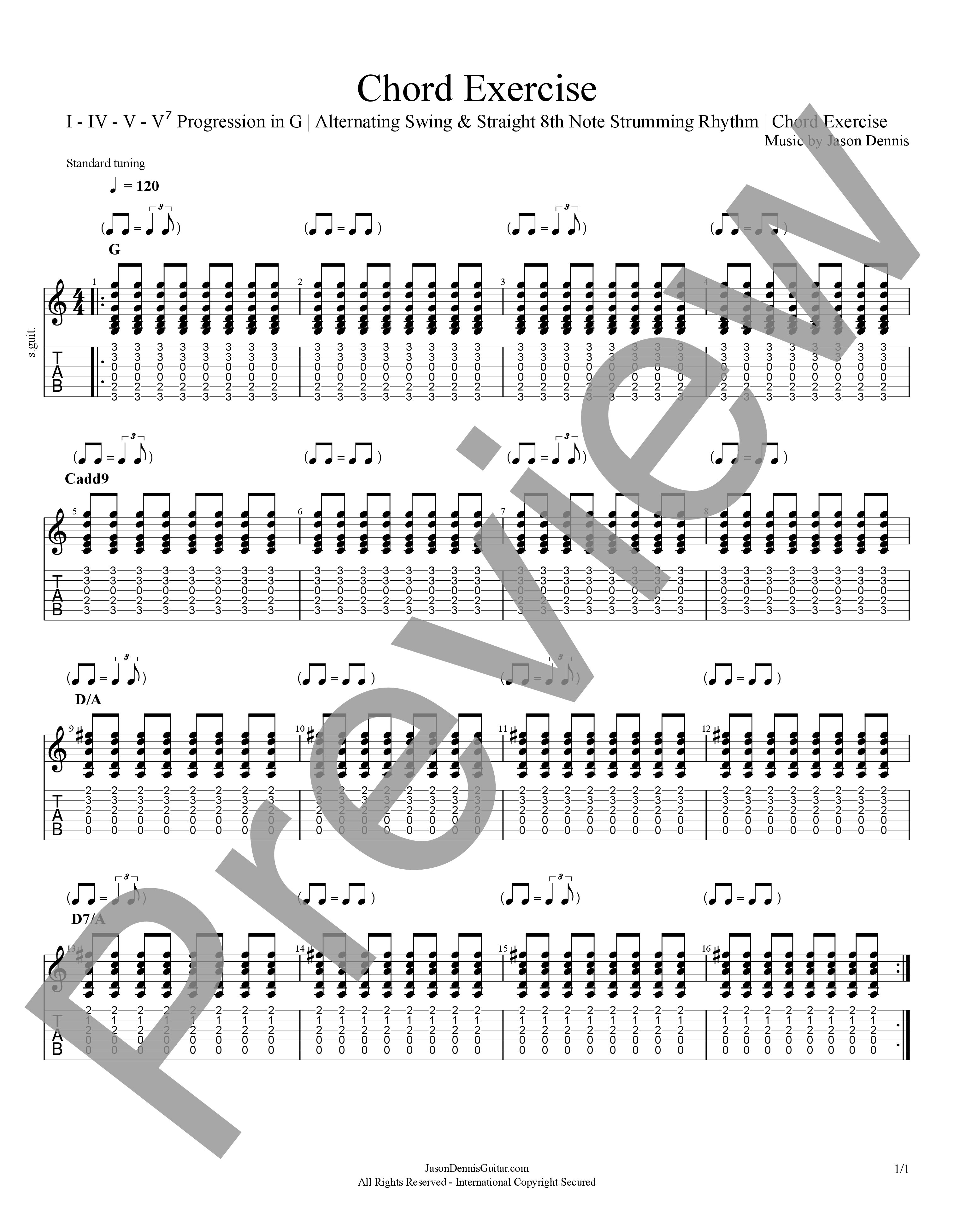 I - IV - V - V⁷ Progression in G | Alternating Swing & Straight 8th Note Strumming Rhythm | Chord Exercise