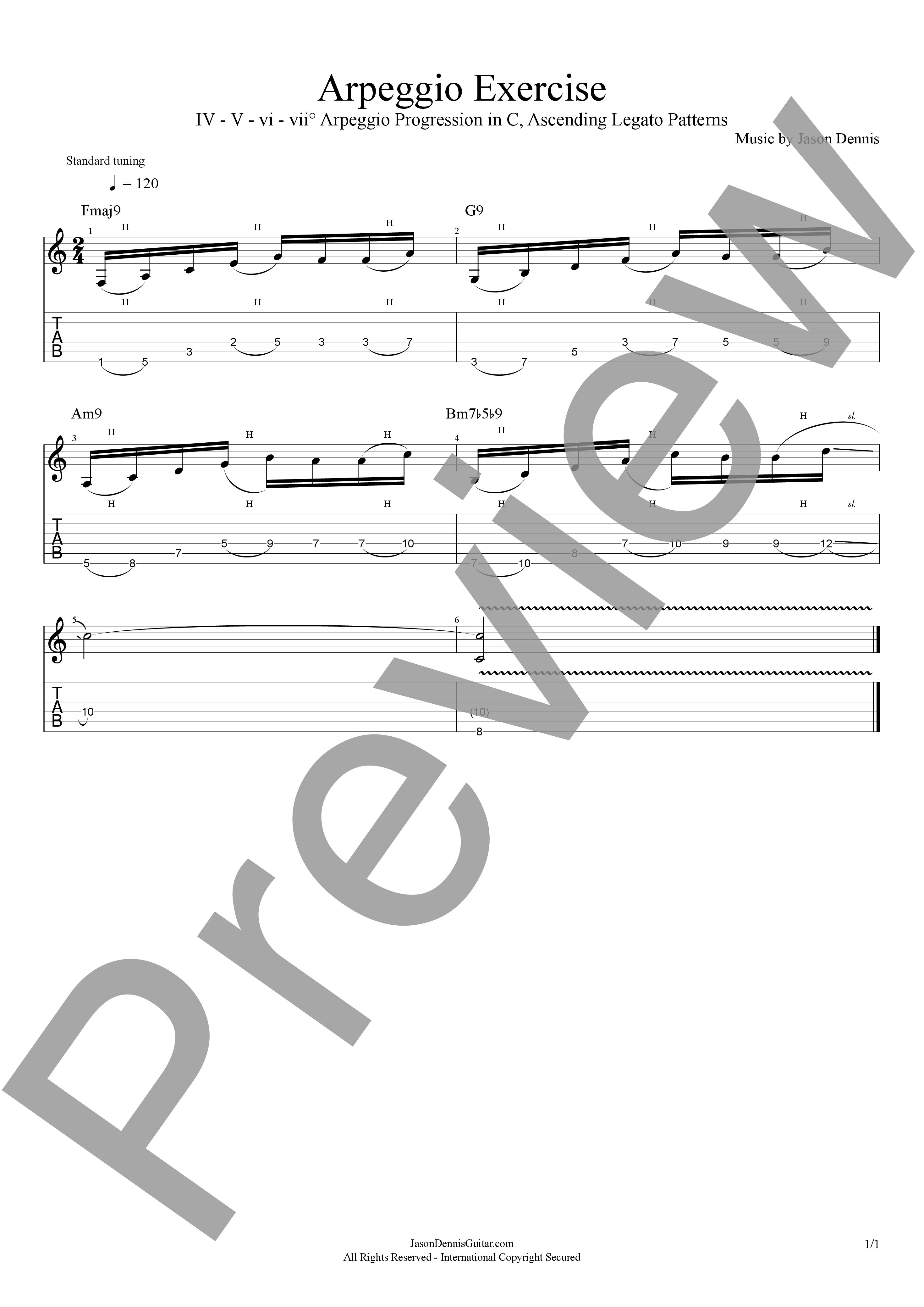 IV - V - vi - vii° Arpeggio Progression in C | Ascending Legato Patterns | Arpeggio Exercise