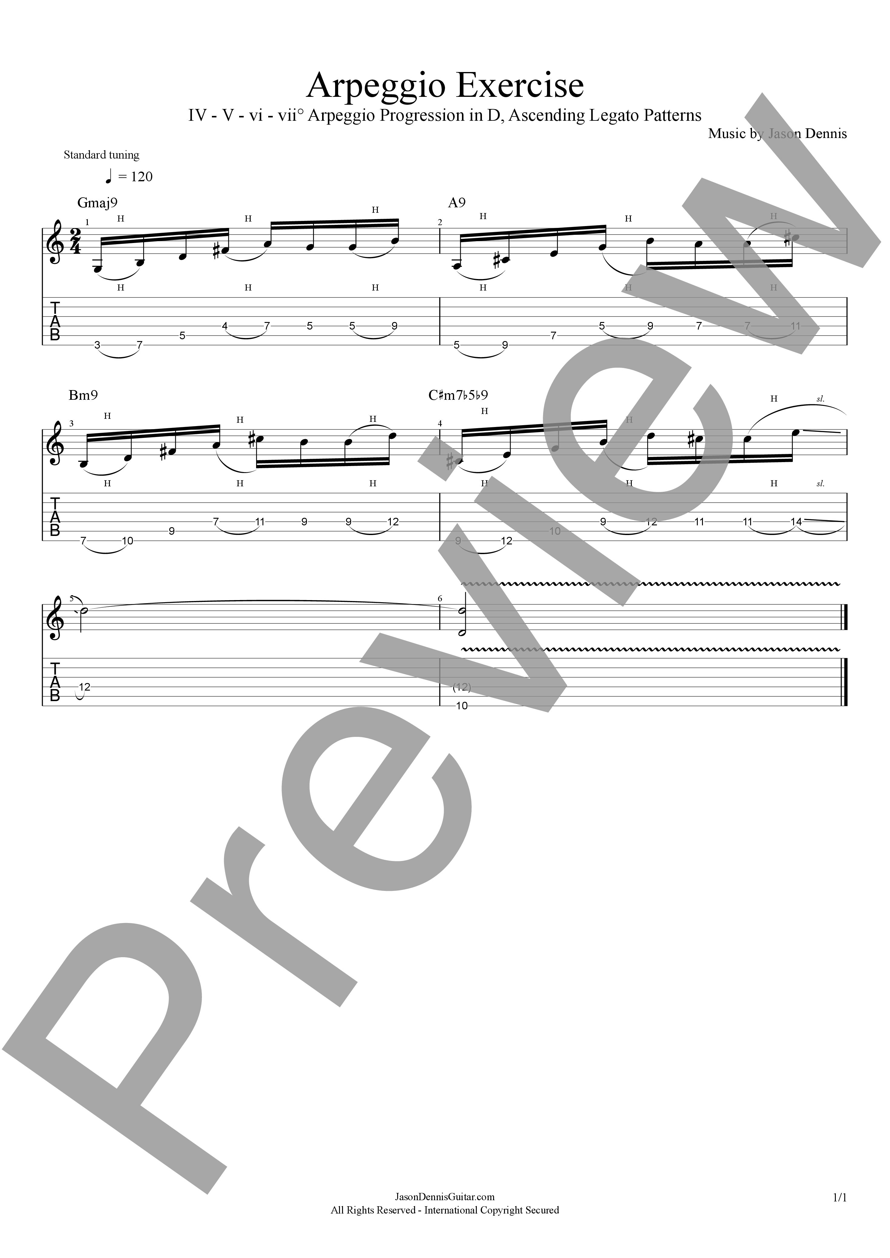 IV - V - vi - vii° Arpeggio Progression in D | Ascending Legato Patterns | Exercise