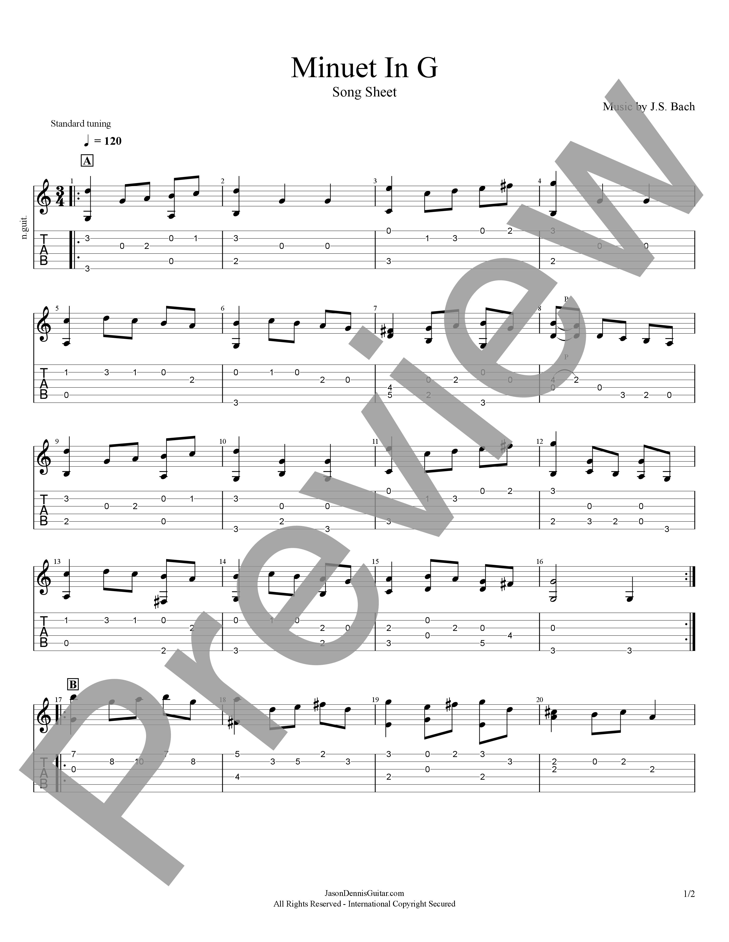 Minuet In G by J.S. Bach | Song Sheet