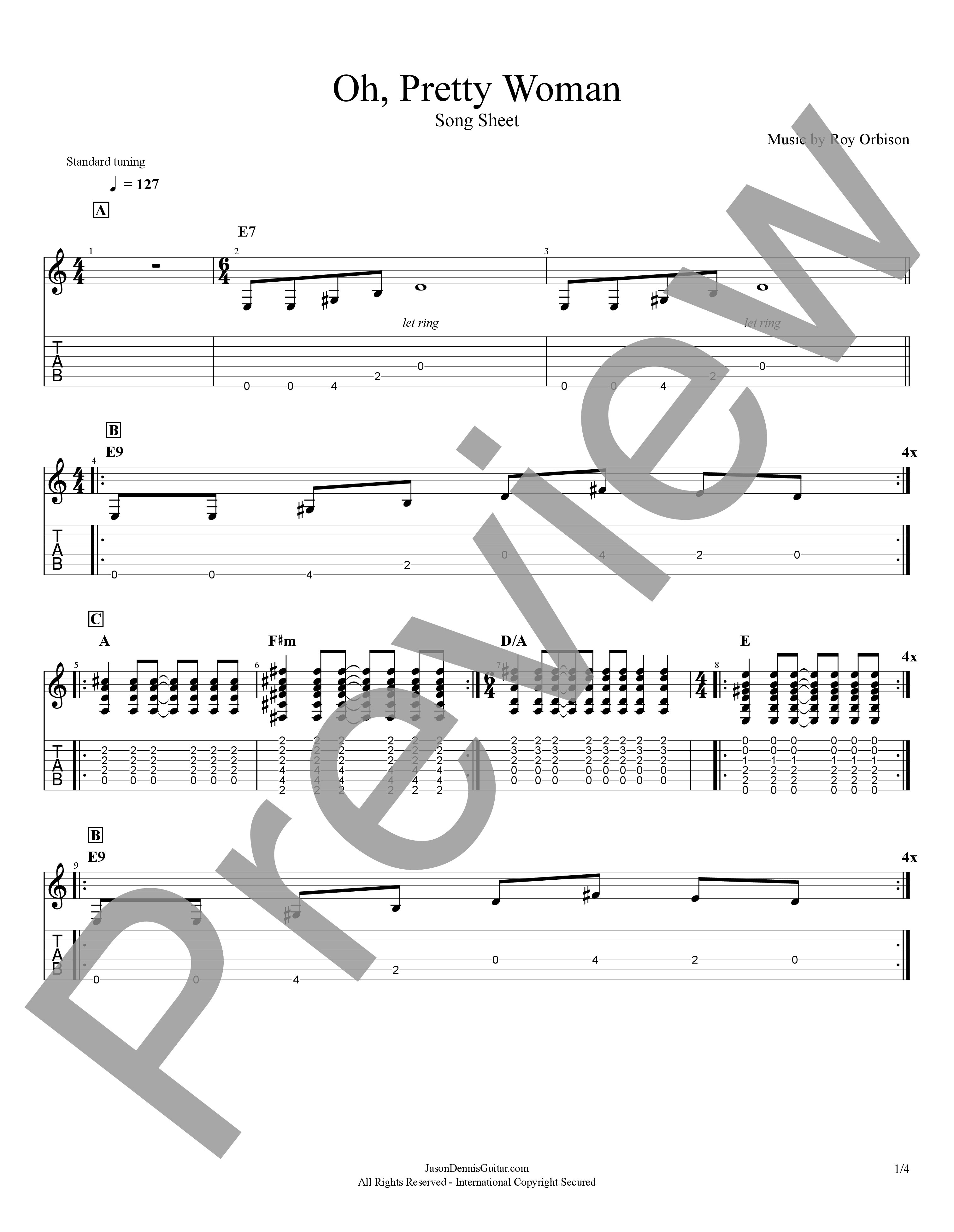 Pretty Woman by Roy Orbison | Song Sheet