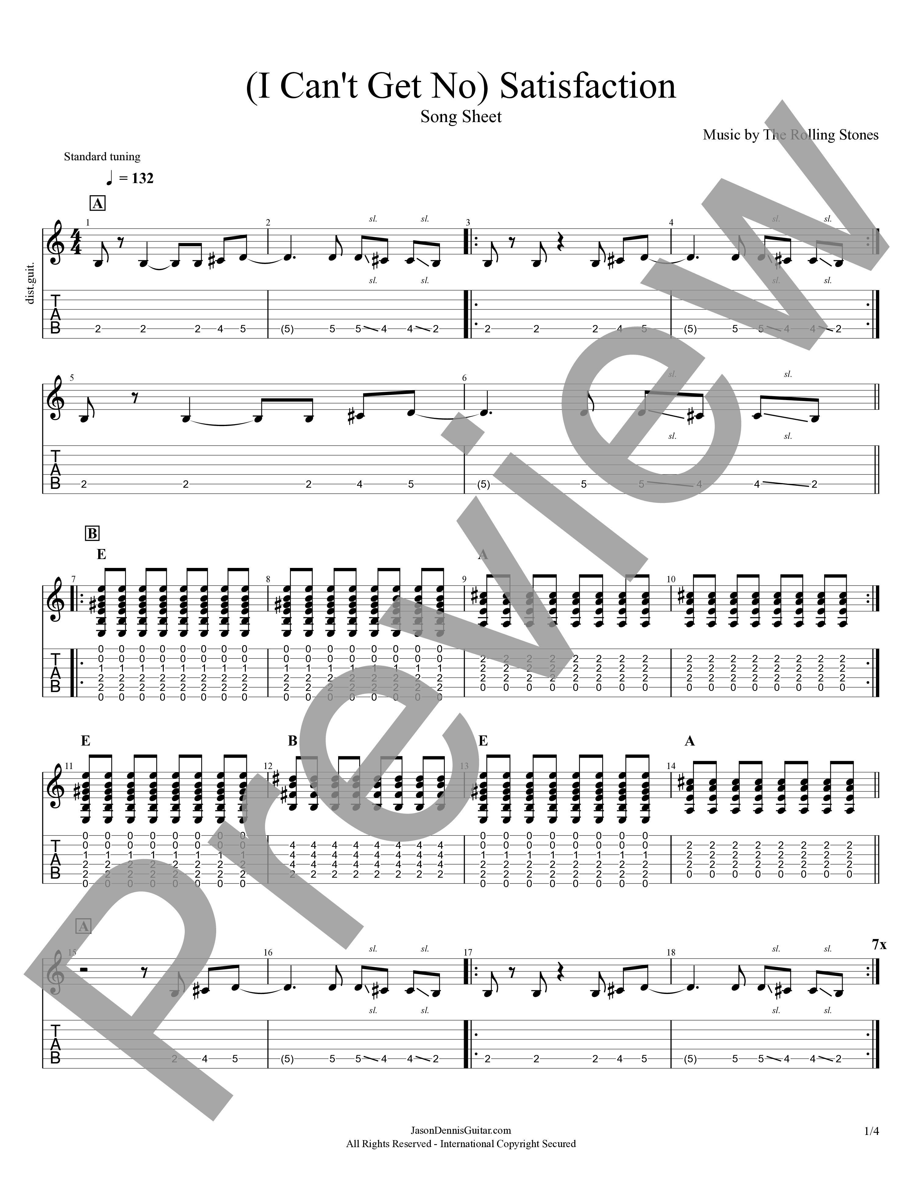 (I Can't Get No) Satisfaction by The Rolling Stones | Song Sheet