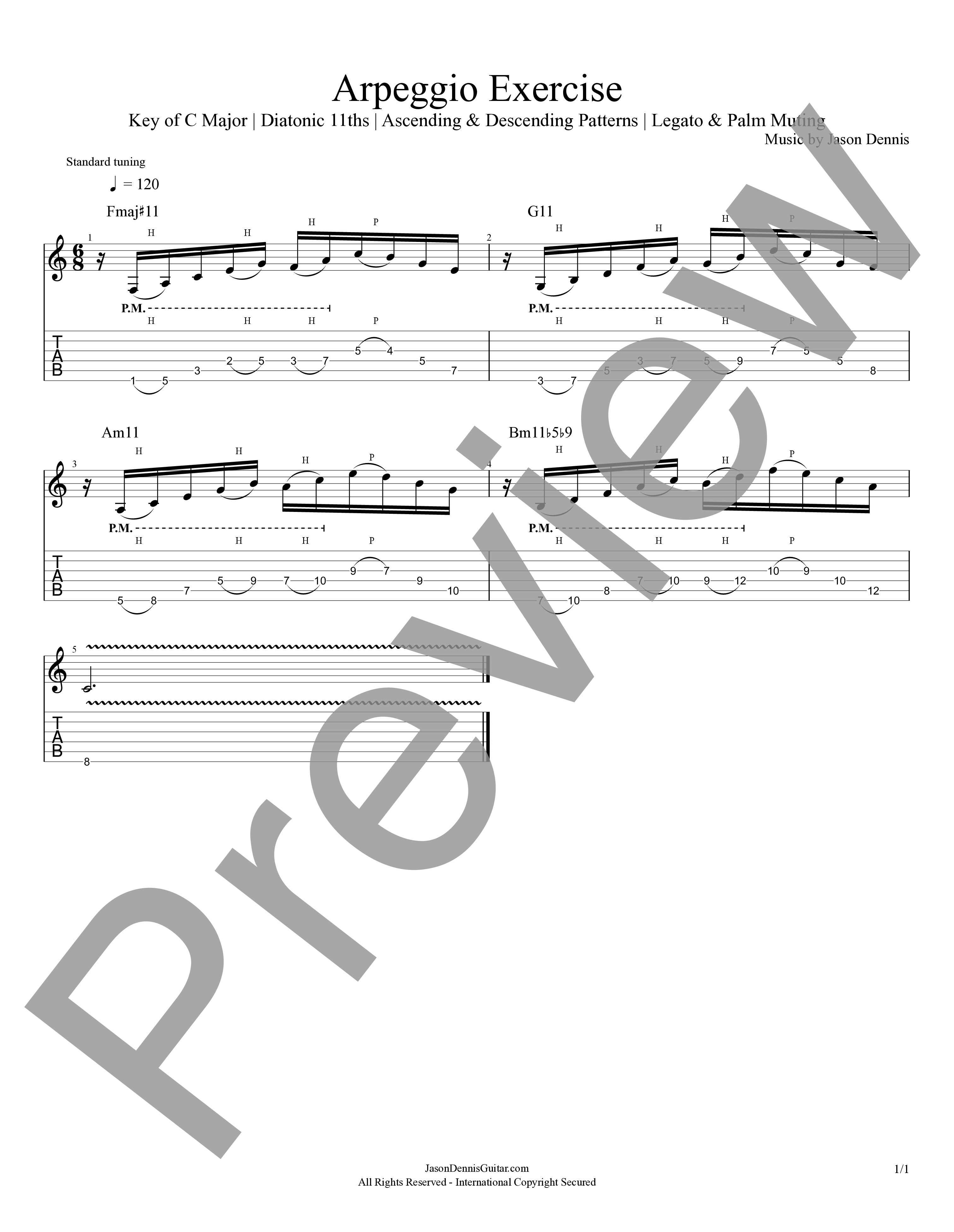Key of C Major | Diatonic 11ths | Ascending & Descending Patterns | Legato & Palm Muting