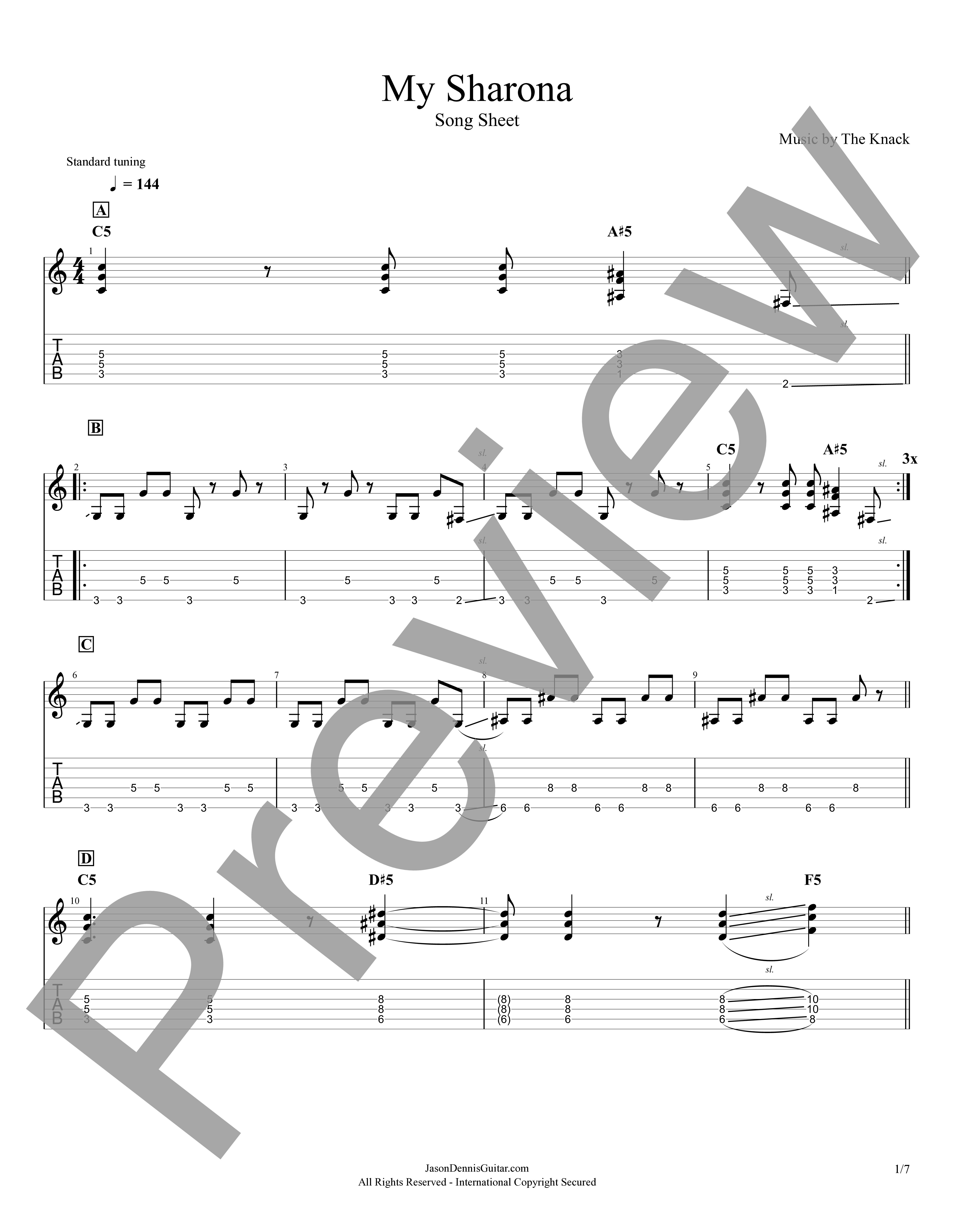 My Sharona by the Knack | Song Sheet