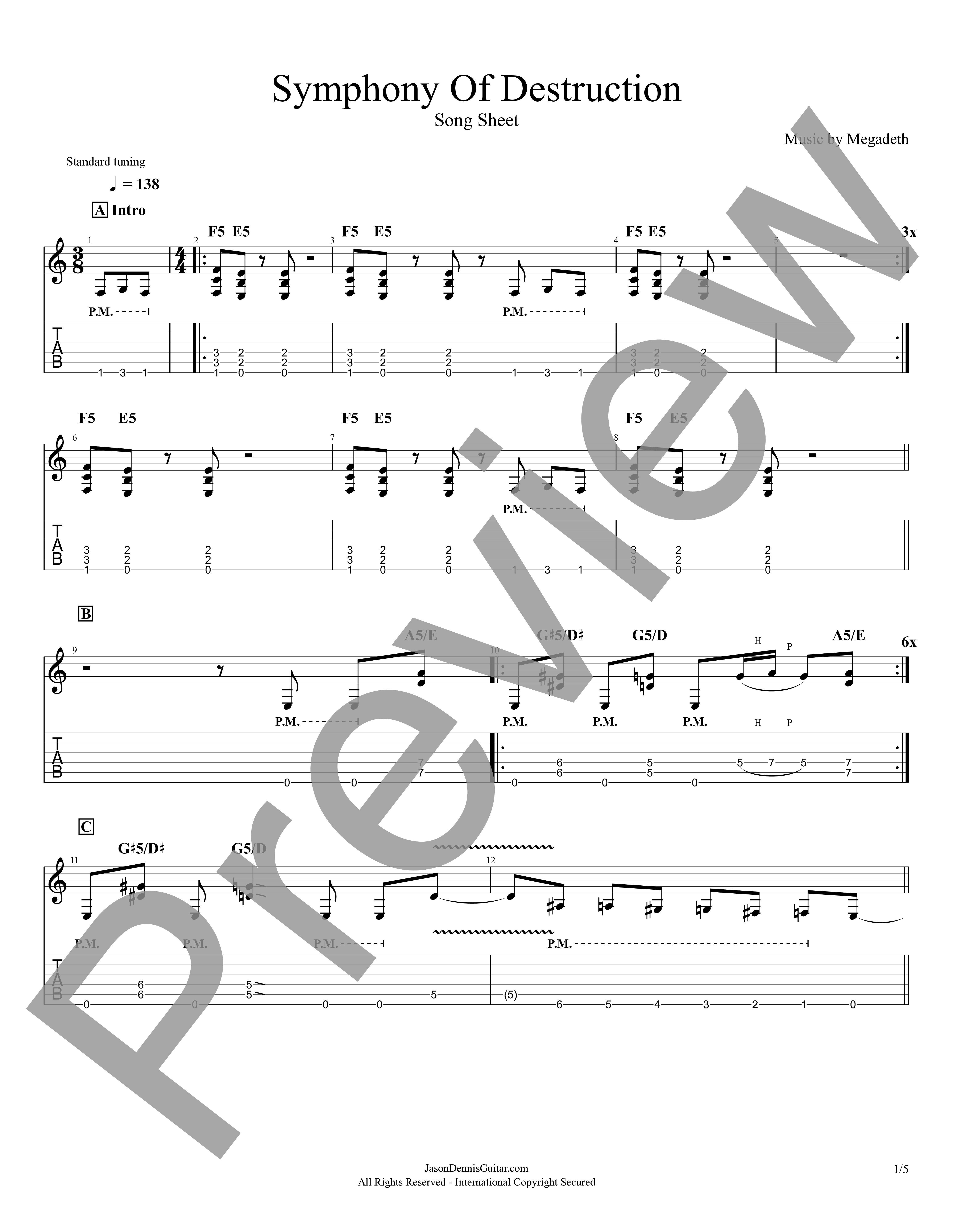 Symphony Of Destruction by Megadeth | Song Sheet